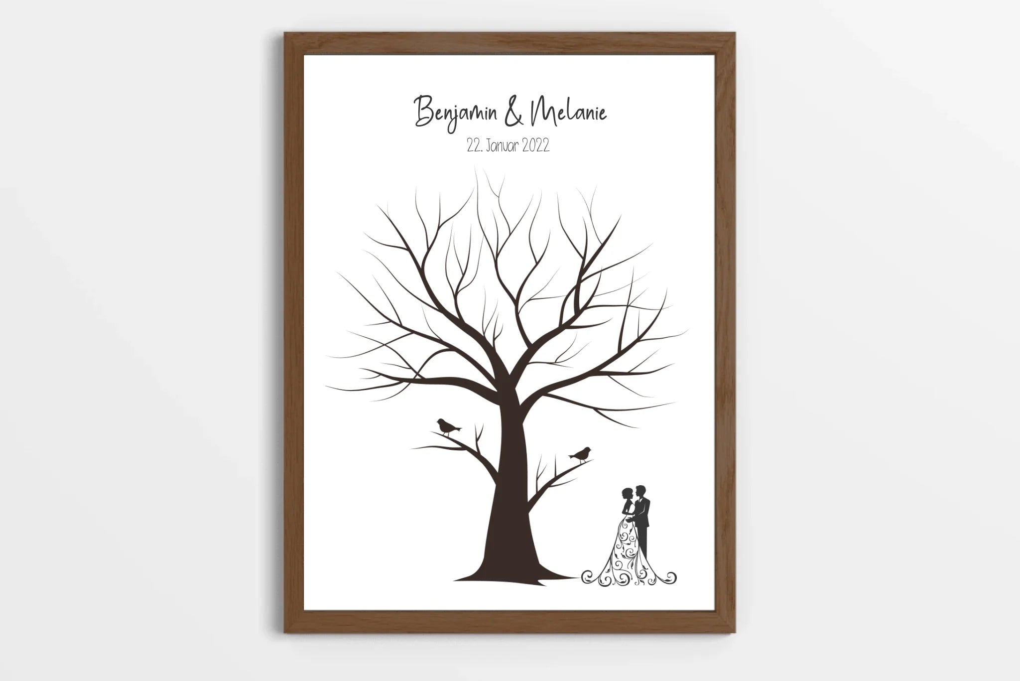 Fingerabdruck Baum Hochzeit • Personalisiertes Gästebuch Poster mit Vögeln, Namen & Datum • Erinnerung an euren besonderen Tag