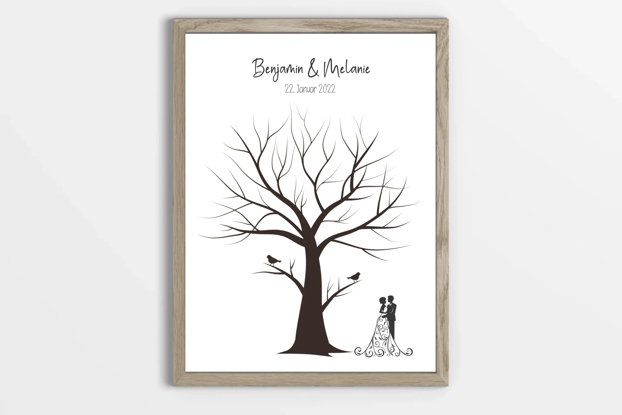 Fingerabdruck Baum Hochzeit • Personalisiertes Gästebuch Poster mit Vögeln, Namen & Datum • Erinnerung an euren besonderen Tag