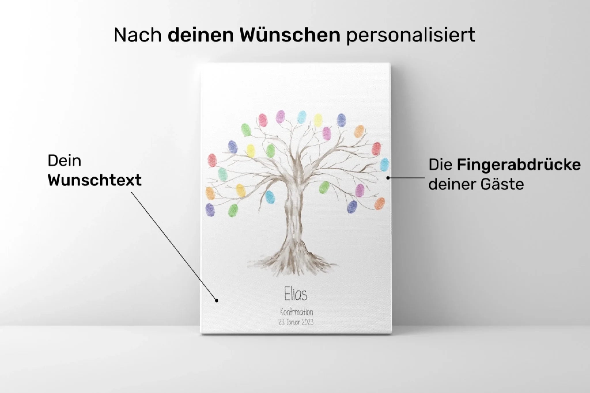 Fingerabdruck Baum Gästebuch • Personalisiertes Poster für Kommunion, Konfirmation, Taufe oder Geburtstag • Erinnerung mit Name und Datum
