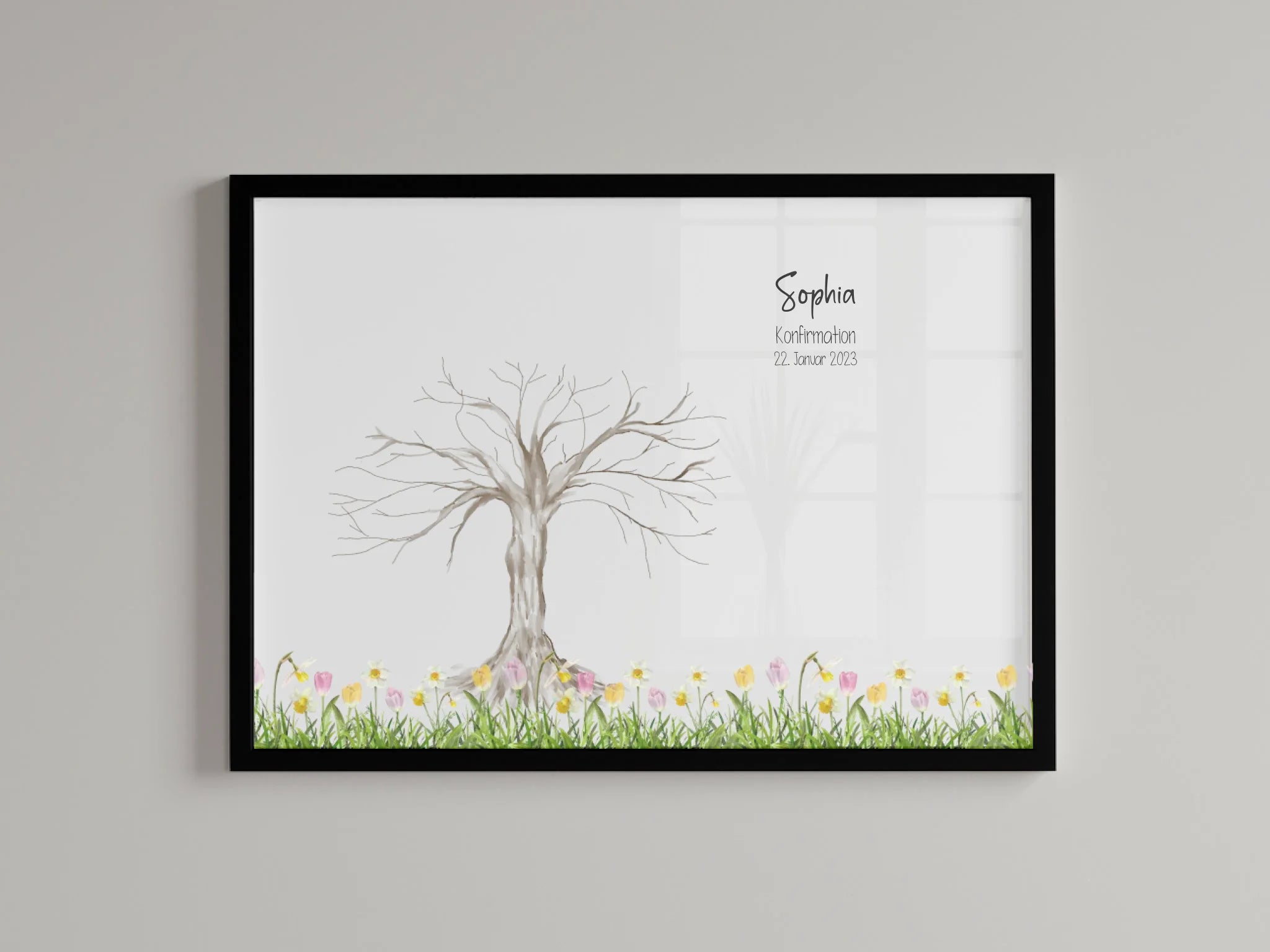 Personalisiertes Fingerabdruck Poster • Baum Motiv für Kommunion, Konfirmation, Taufe oder Geburtstag • Mit Namen und Datum