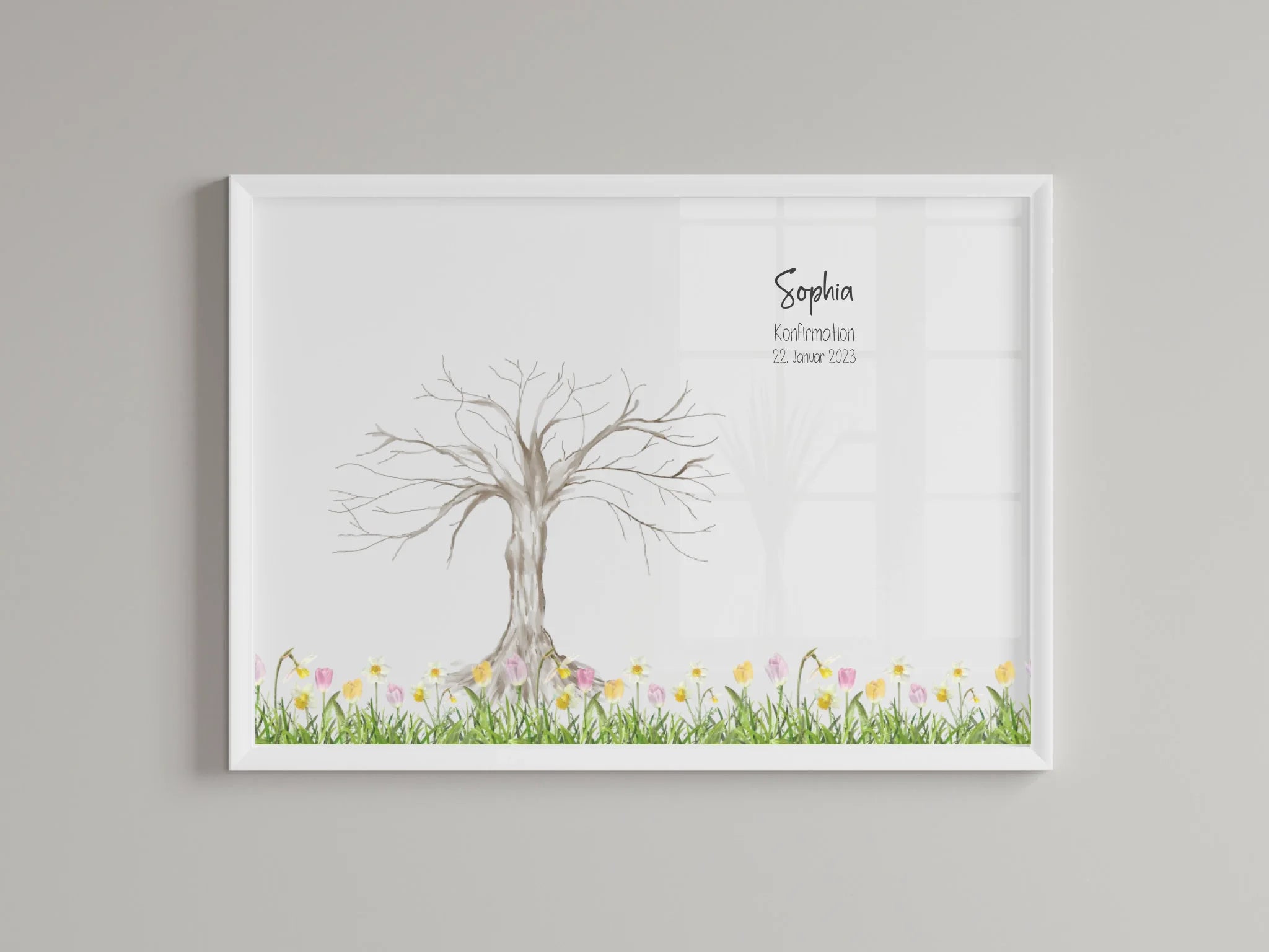 Personalisiertes Fingerabdruck Poster • Baum Motiv für Kommunion, Konfirmation, Taufe oder Geburtstag • Mit Namen und Datum