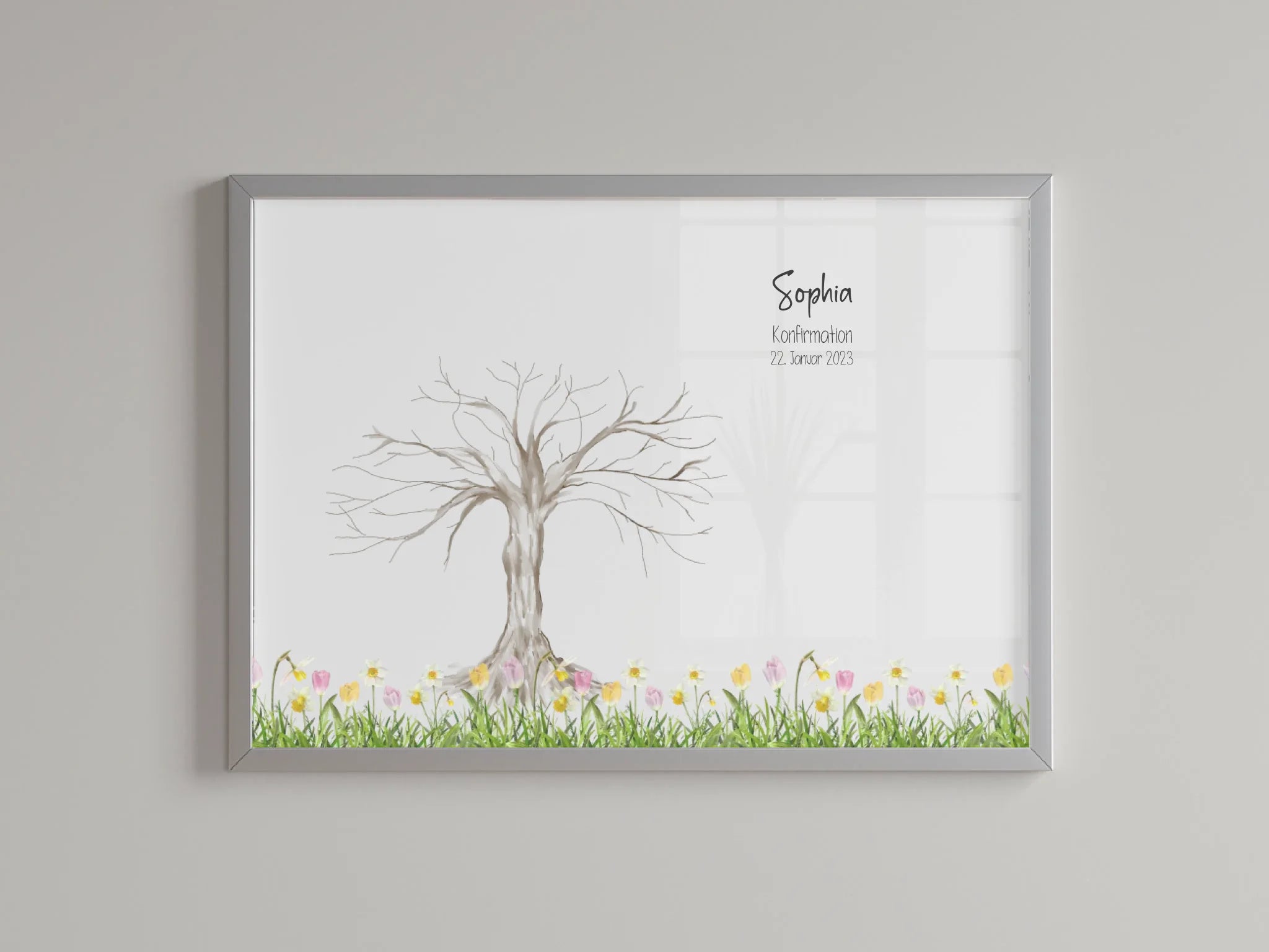 Personalisiertes Fingerabdruck Poster • Baum Motiv für Kommunion, Konfirmation, Taufe oder Geburtstag • Mit Namen und Datum