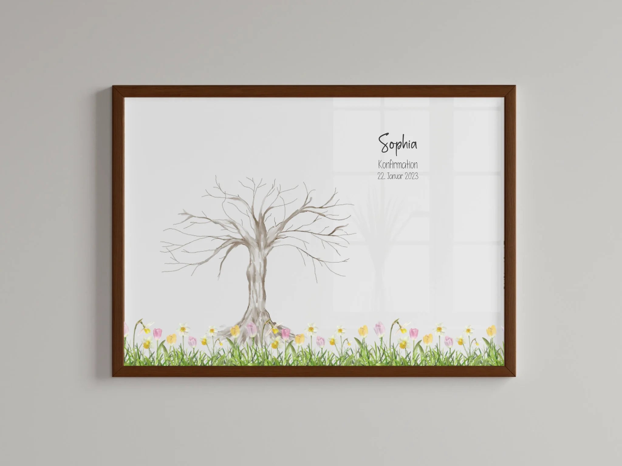 Personalisiertes Fingerabdruck Poster • Baum Motiv für Kommunion, Konfirmation, Taufe oder Geburtstag • Mit Namen und Datum