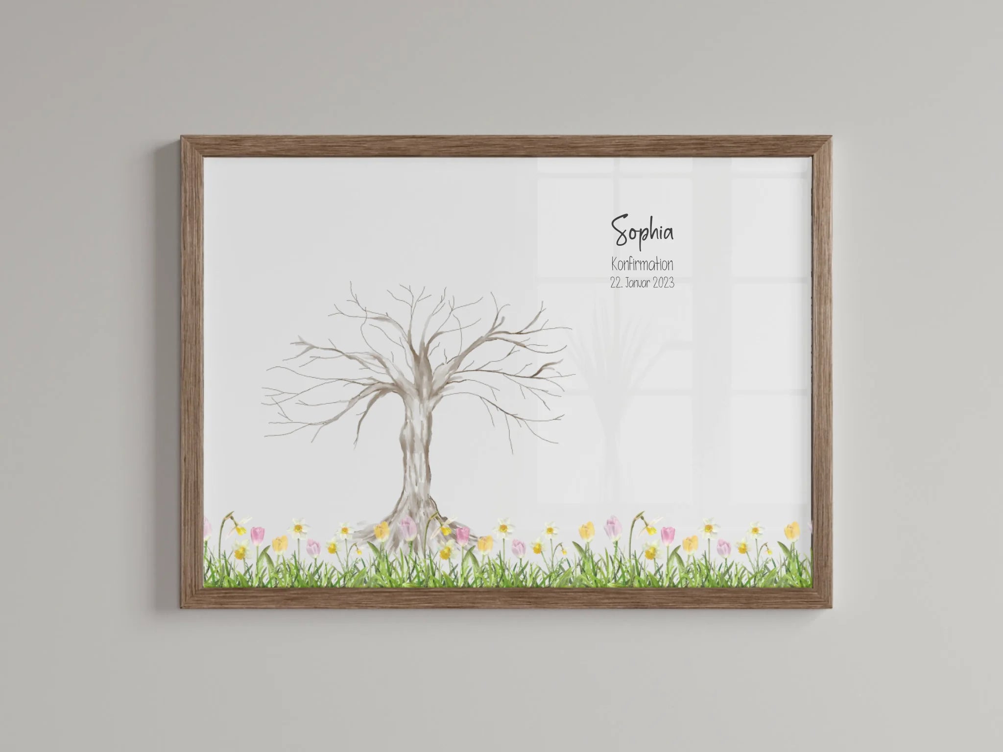 Personalisiertes Fingerabdruck Poster • Baum Motiv für Kommunion, Konfirmation, Taufe oder Geburtstag • Mit Namen und Datum