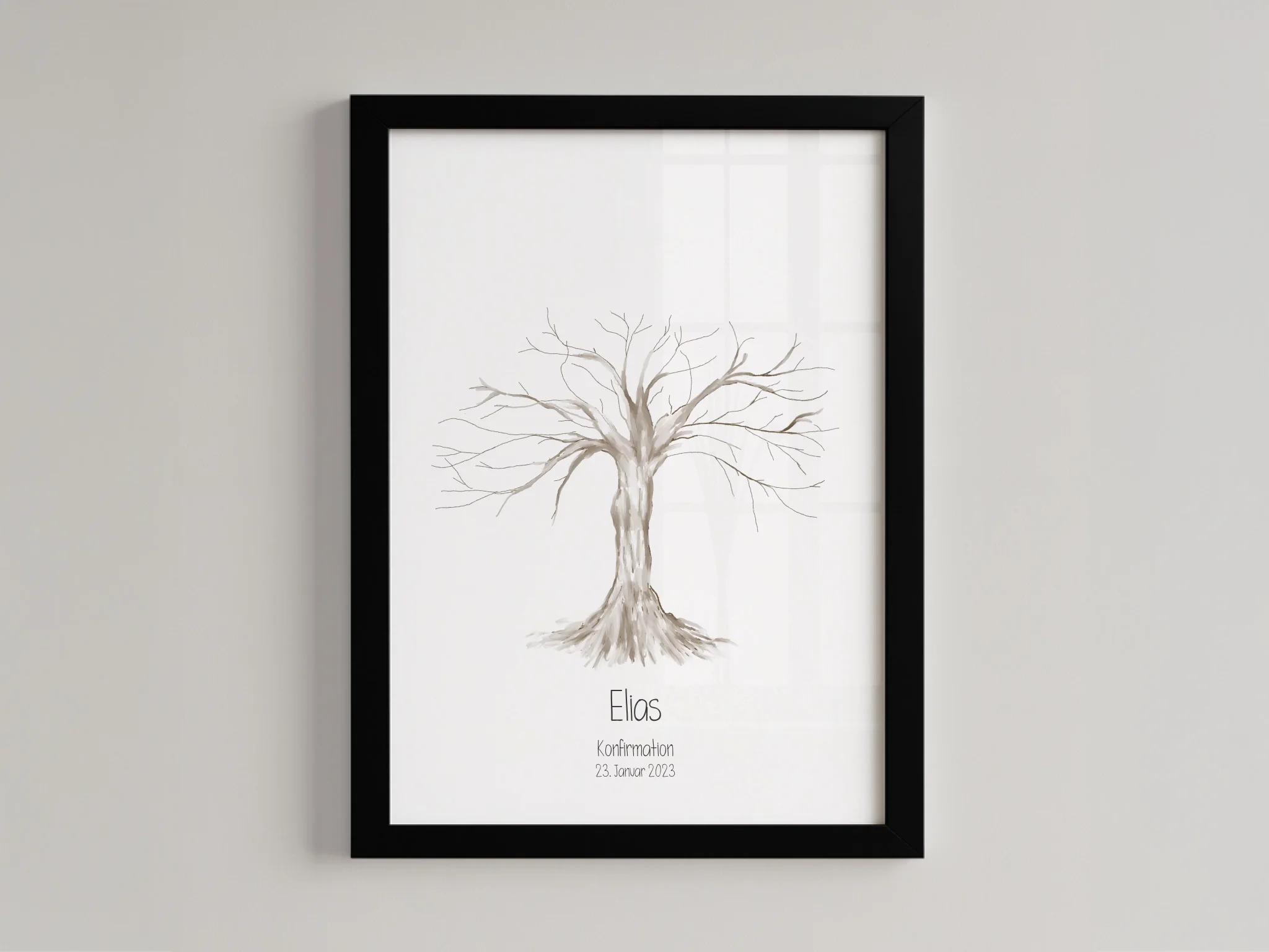 Fingerabdruck Baum Gästebuch • Personalisiertes Poster für Kommunion, Konfirmation, Taufe oder Geburtstag • Erinnerung mit Name und Datum