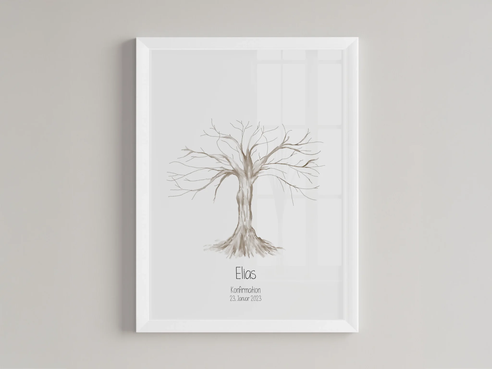 Fingerabdruck Baum Gästebuch • Personalisiertes Poster für Kommunion, Konfirmation, Taufe oder Geburtstag • Erinnerung mit Name und Datum