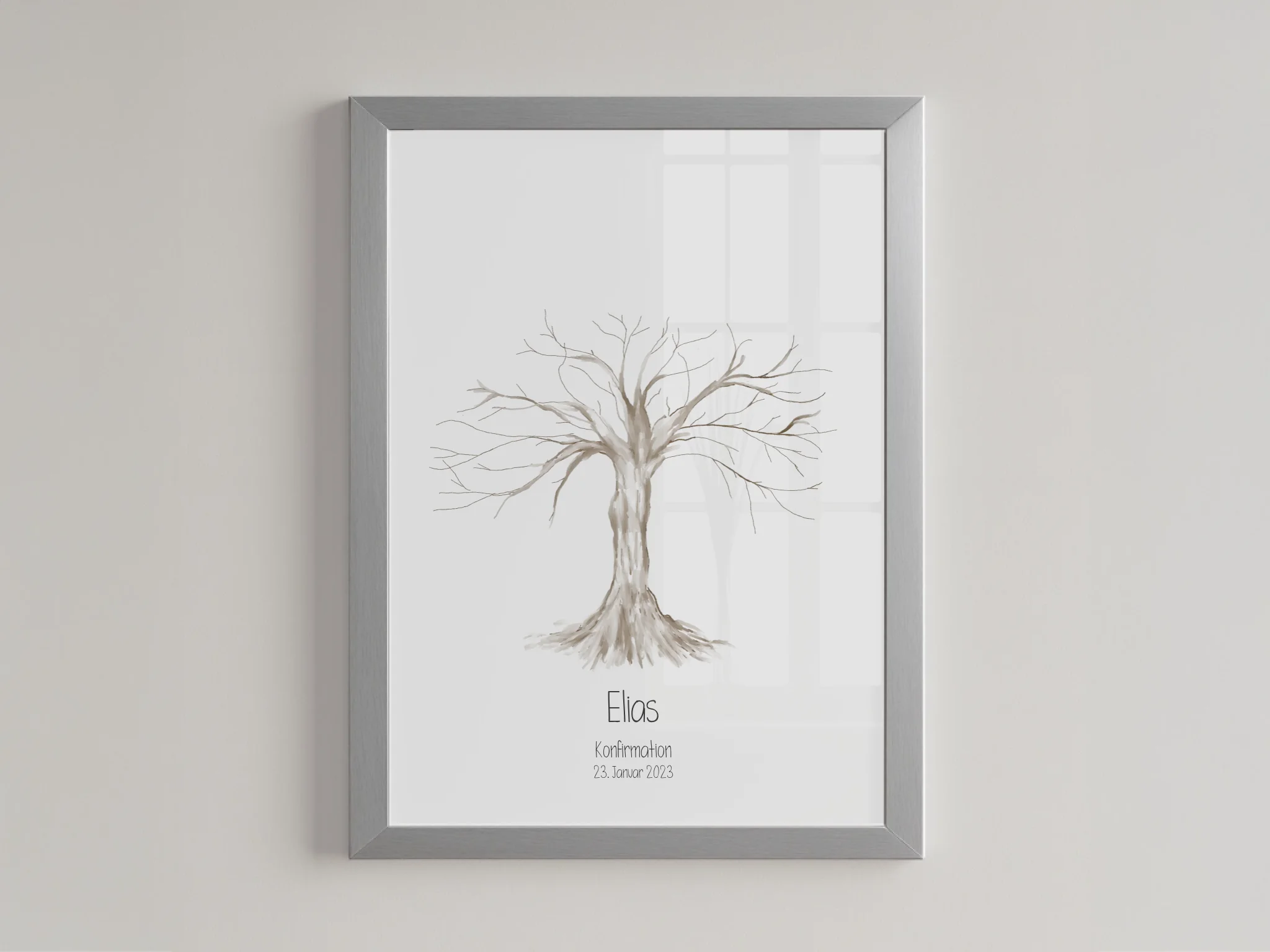 Fingerabdruck Baum Gästebuch • Personalisiertes Poster für Kommunion, Konfirmation, Taufe oder Geburtstag • Erinnerung mit Name und Datum