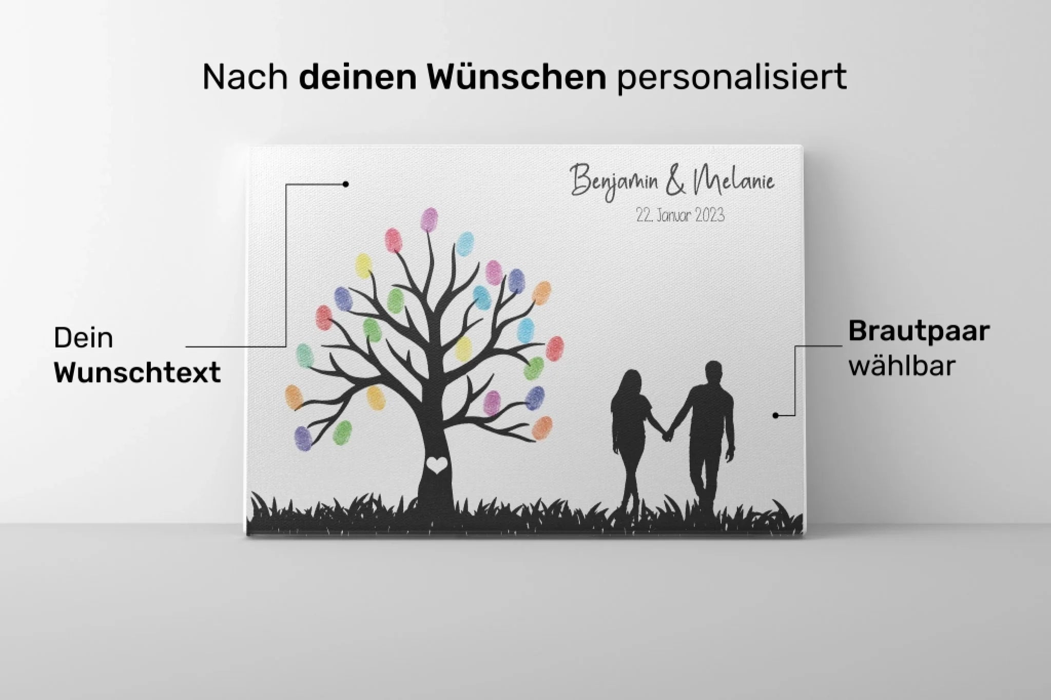 Personalisierter Fingerabdruck Baum • Hochzeitsgästebuch Poster mit Brautpaar • Geschenk & Erinnerung zur Hochzeit