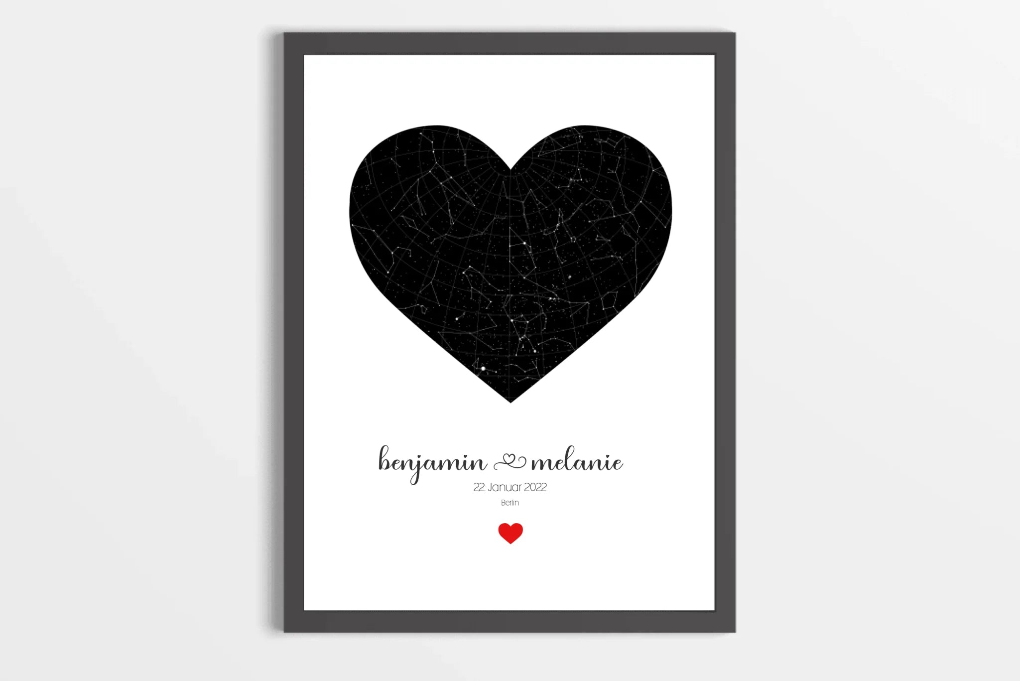 Personalisierter Sternhimmel zur Hochzeit • Sternenkarte in Herzform mit Namen und Datum • Geschenk für Brautpaar & Hochzeitstag