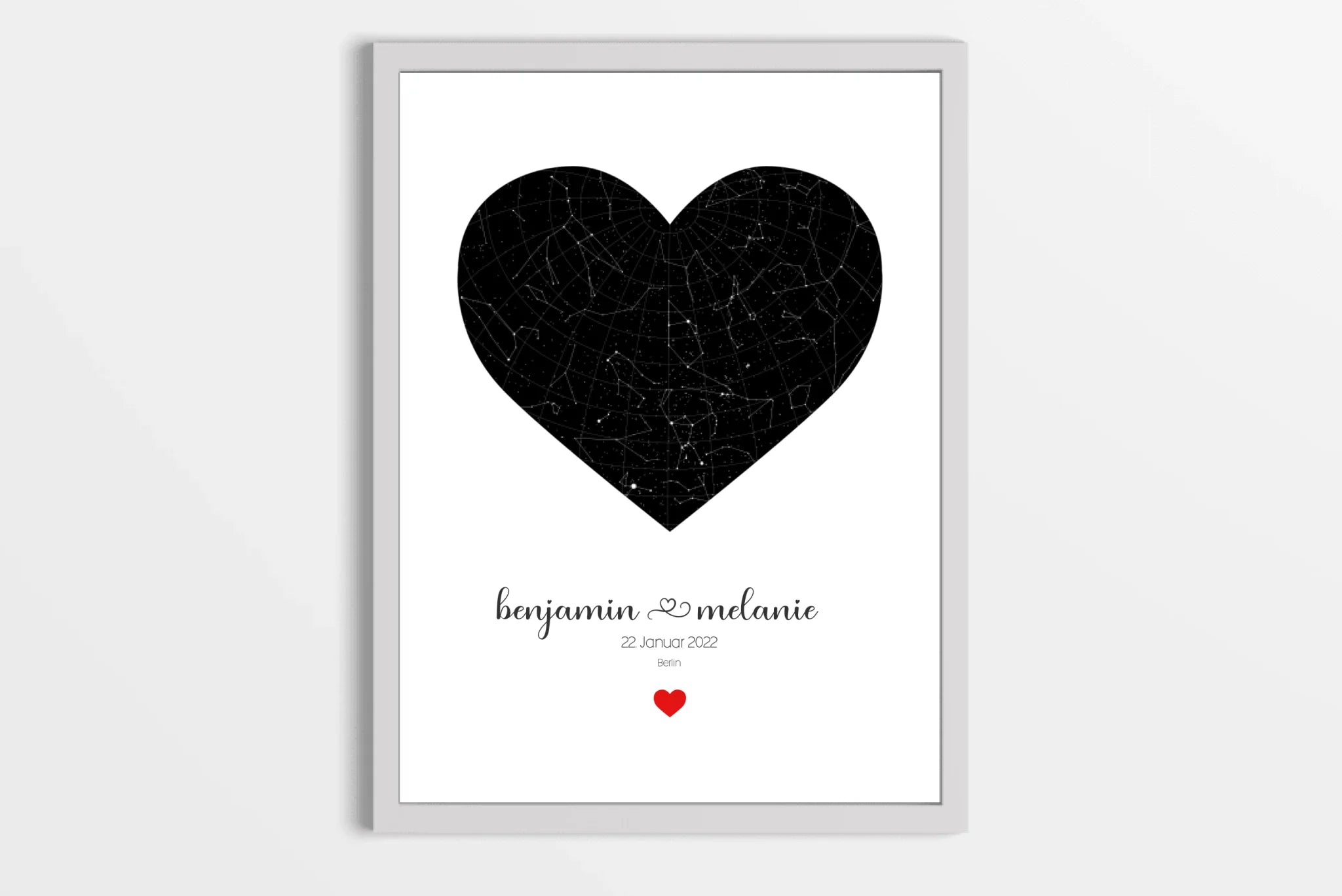 Personalisierter Sternhimmel zur Hochzeit • Sternenkarte in Herzform mit Namen und Datum • Geschenk für Brautpaar & Hochzeitstag