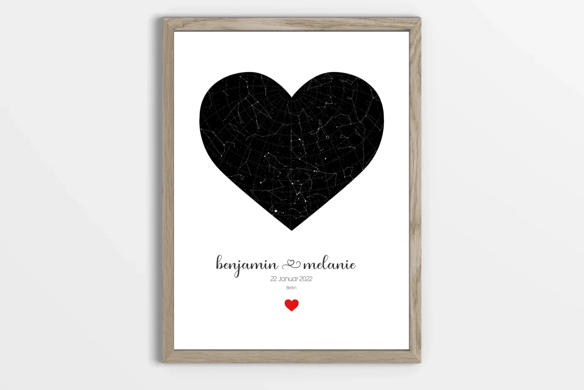 Personalisierter Sternhimmel zur Hochzeit • Sternenkarte in Herzform mit Namen und Datum • Geschenk für Brautpaar & Hochzeitstag