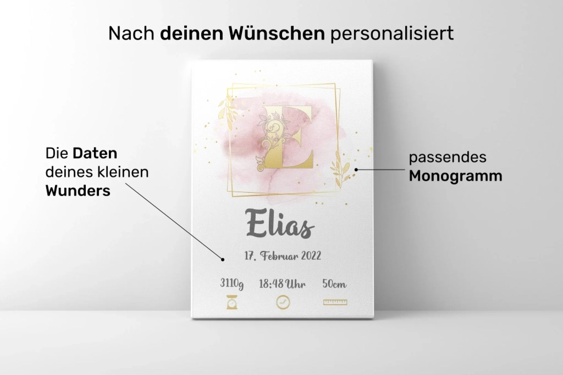 Produkt Geburtsdaten Monogram personalisiert