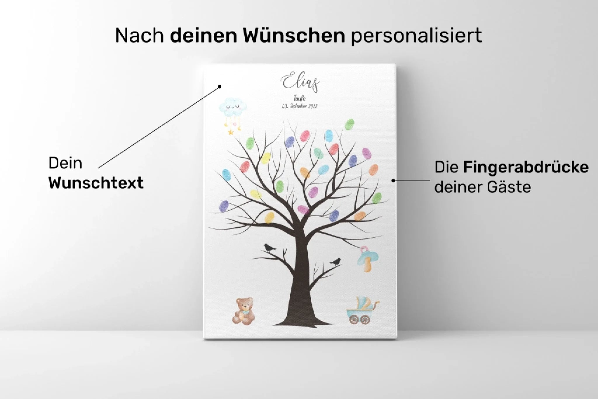 Produkt Taufe Baum Vögel personalisiert