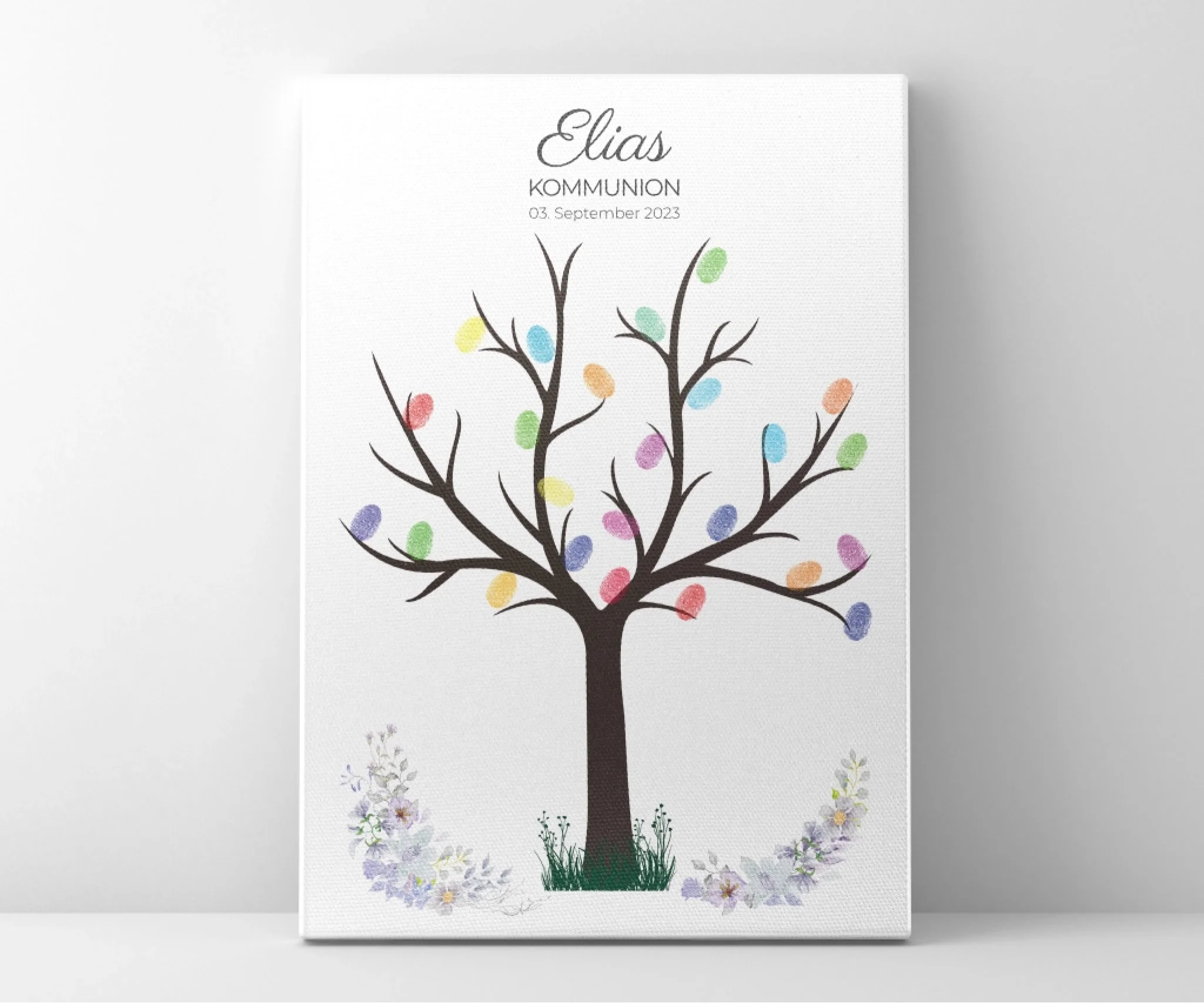 Fingerabdruck Baum Gästebuch zur Kommunion & Konfirmation • Personalisiertes Poster für Taufe • Erinnerung für Kinder und Familie