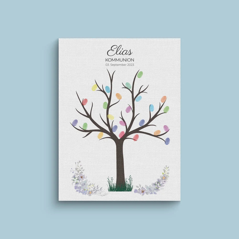Fingerabdruck Baum Gästebuch zur Kommunion & Konfirmation • Personalisiertes Poster für Taufe • Erinnerung für Kinder und Familie