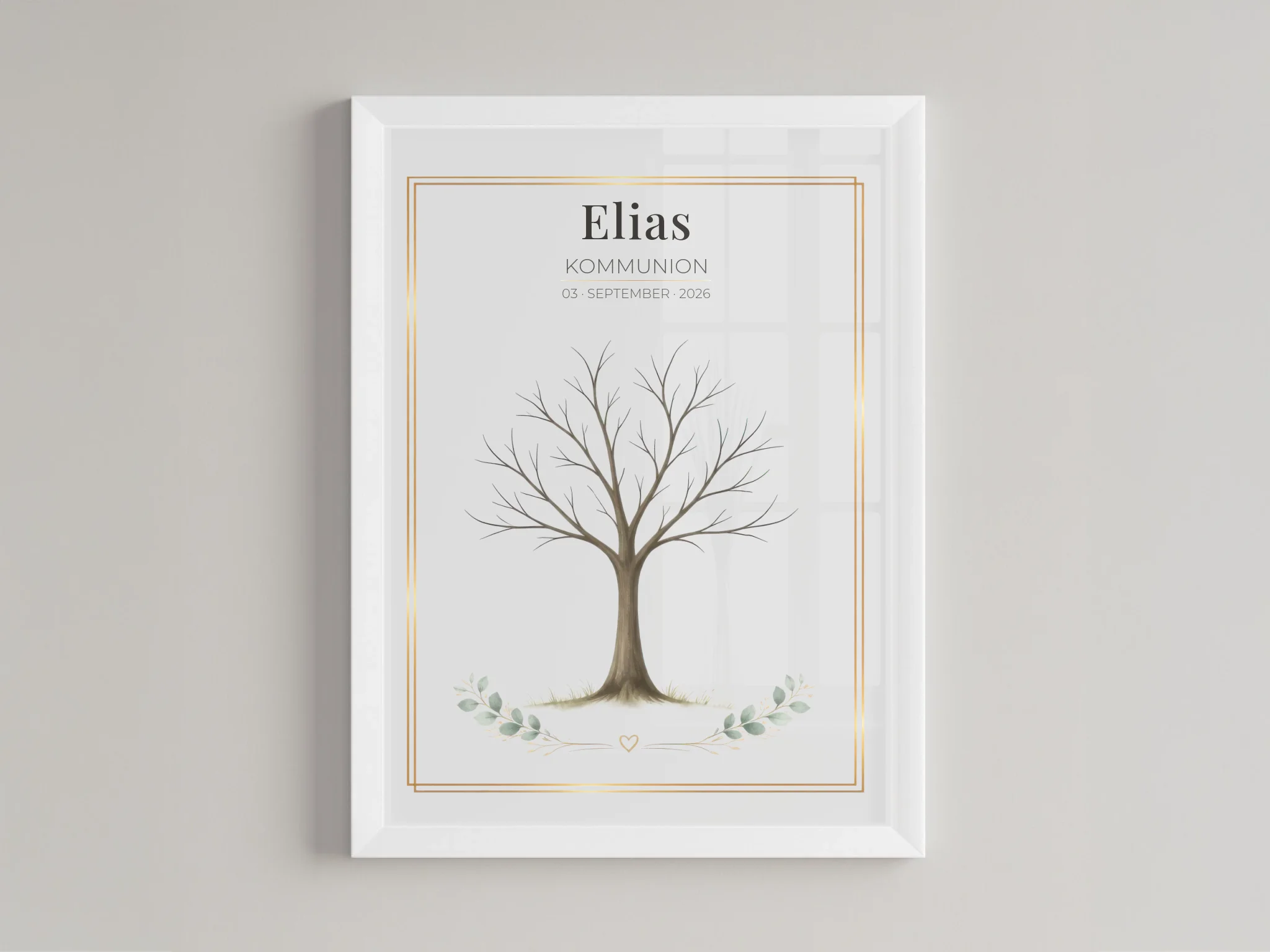 Personalisiertes Gästebuch zur Kommunion mit Fingerabdrücken – Kommunion Baum Poster & Erinnerungsbild mit Name & Datum