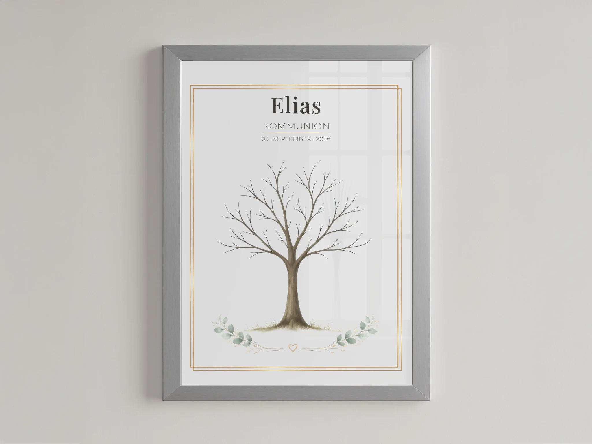 Personalisiertes Gästebuch zur Kommunion mit Fingerabdrücken – Kommunion Baum Poster & Erinnerungsbild mit Name & Datum