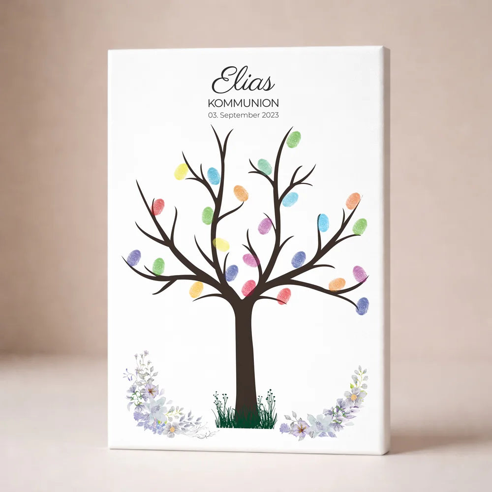 Fingerabdruck Baum Gästebuch zur Kommunion & Konfirmation • Personalisiertes Poster für Taufe • Erinnerung für Kinder und Familie