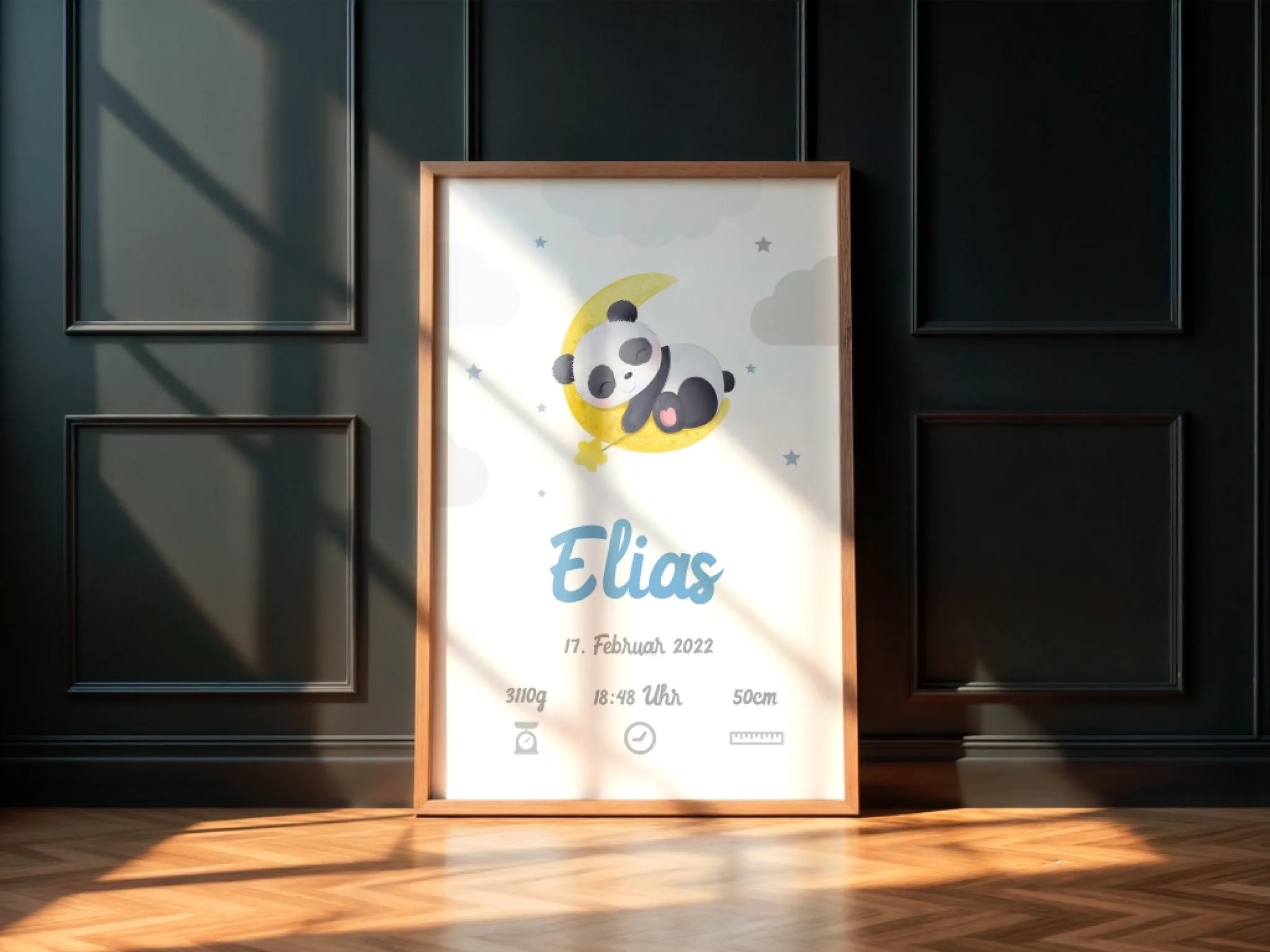 Leinwanddruck mit Panda und Sternen, personalisierte Poster für Geburtsdaten mit Namen und Datum Feed