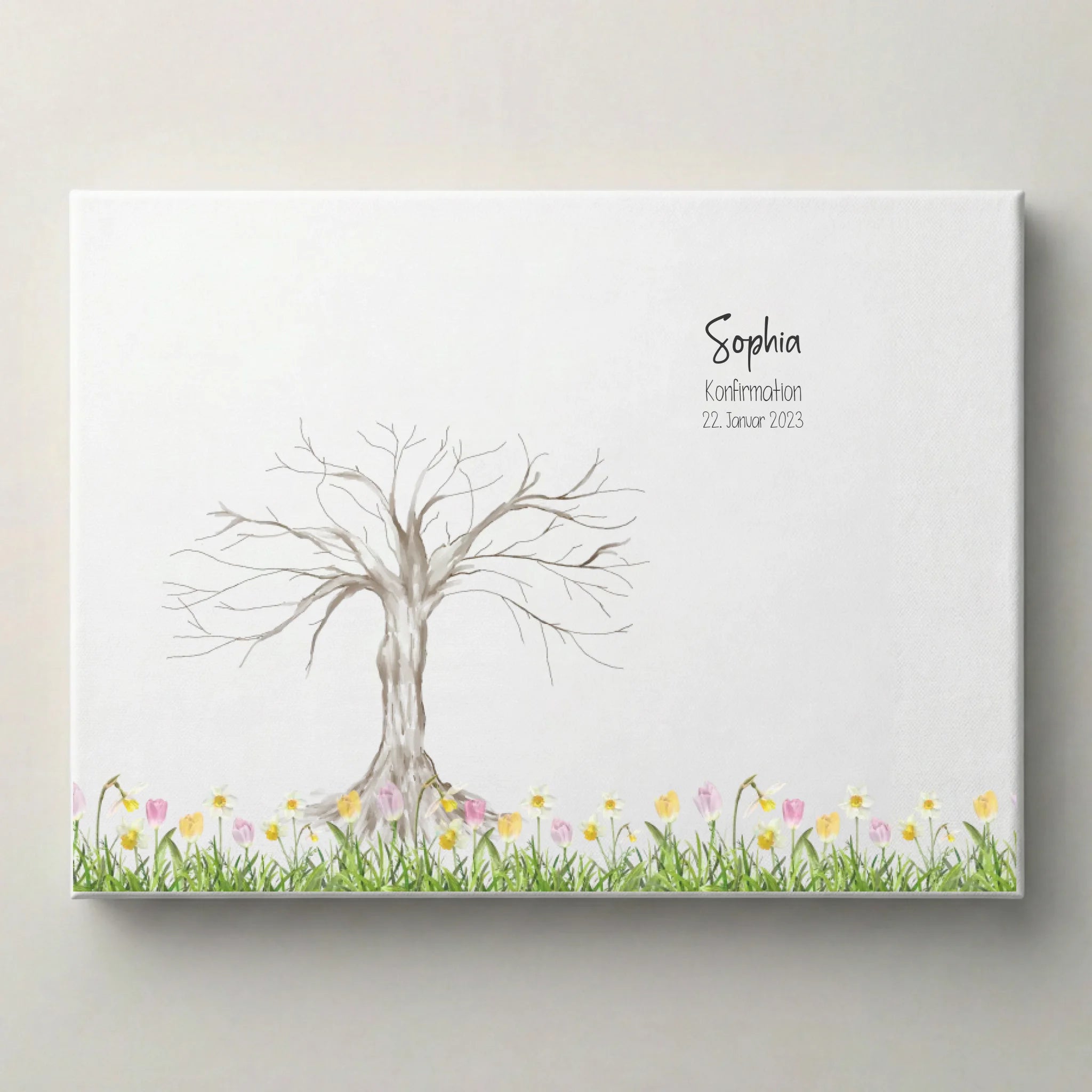 Personalisiertes Fingerabdruck Poster • Baum Motiv für Kommunion, Konfirmation, Taufe oder Geburtstag • Mit Namen und Datum