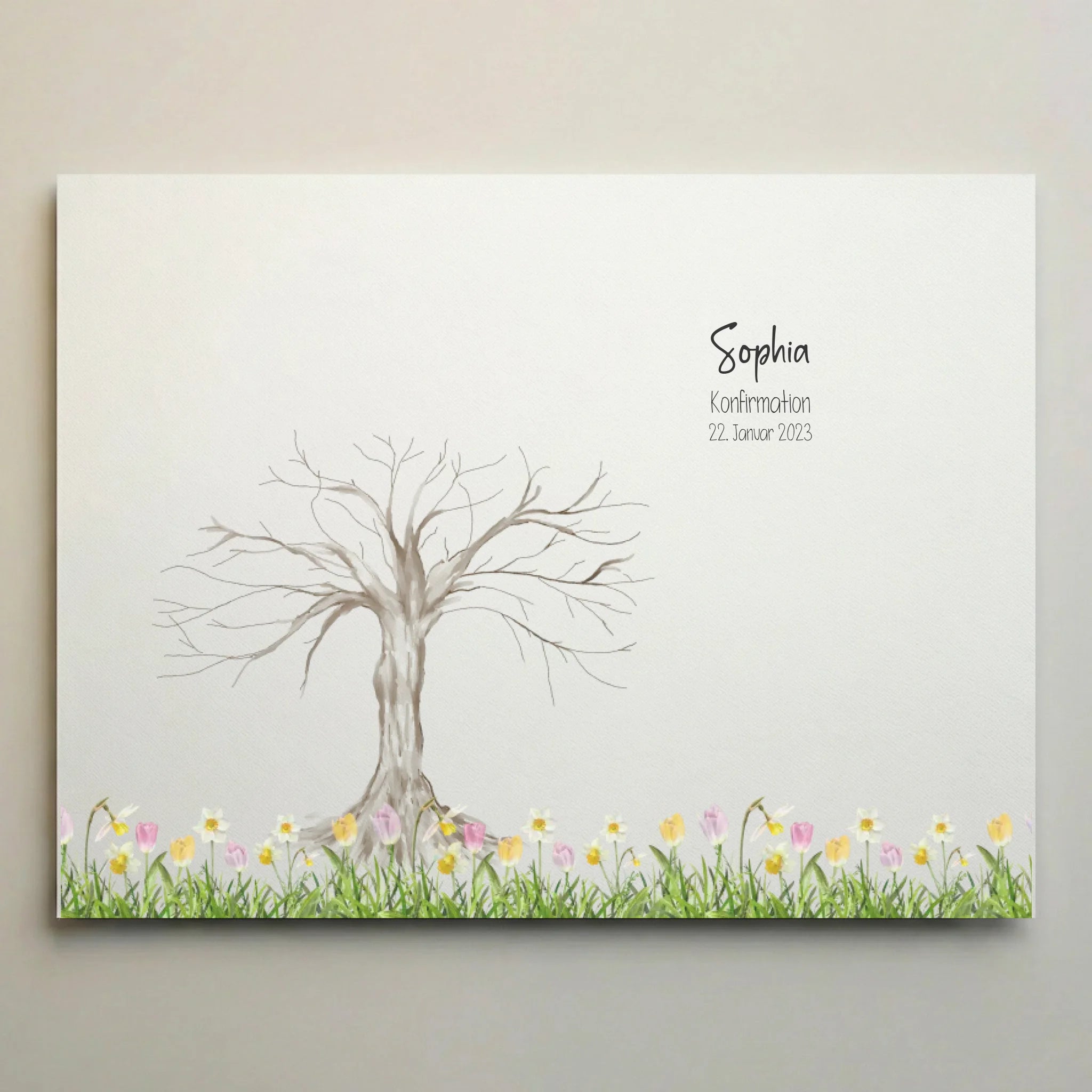 Personalisiertes Fingerabdruck Poster • Baum Motiv für Kommunion, Konfirmation, Taufe oder Geburtstag • Mit Namen und Datum