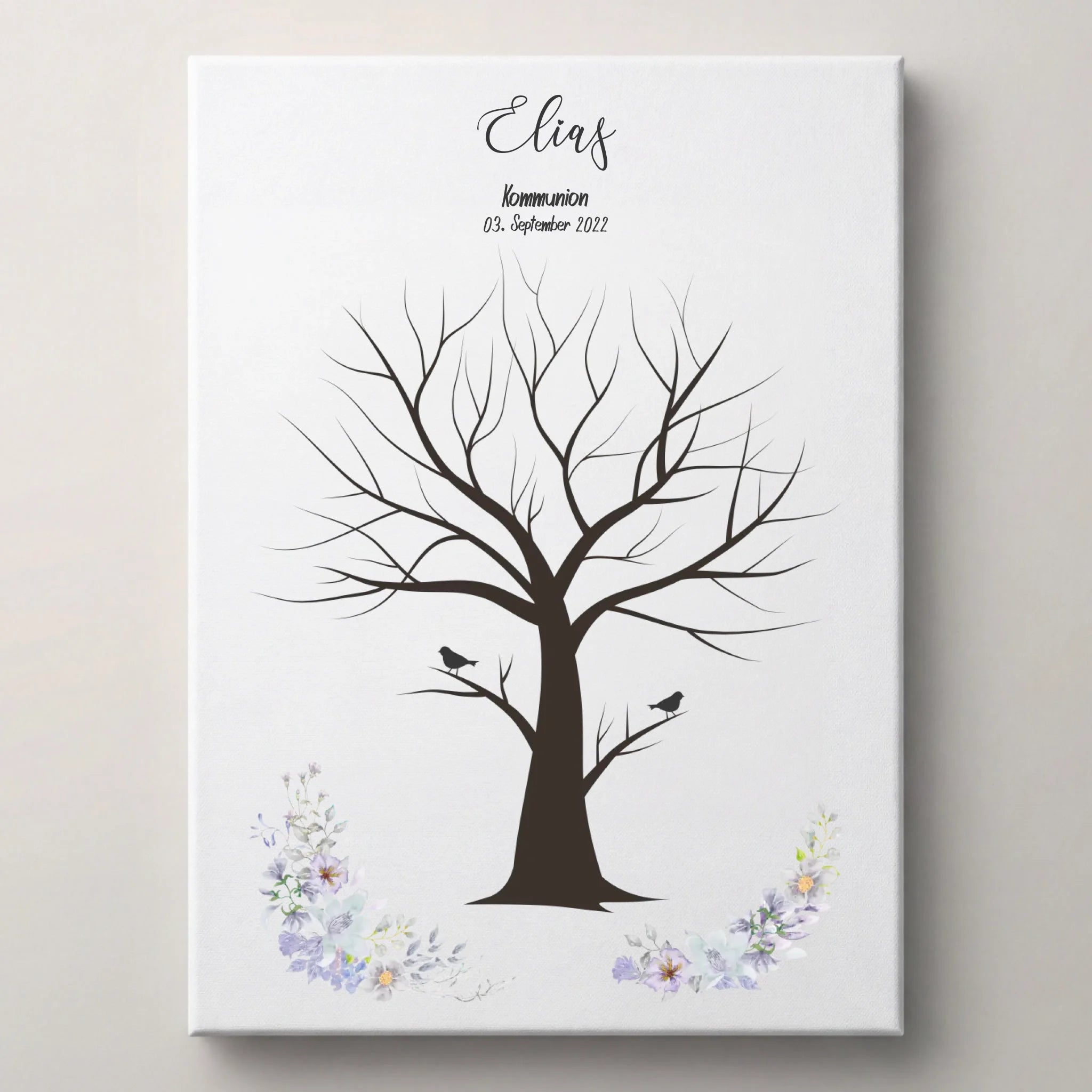Fingerabdruck Gästebuch Vögel • Personalisiertes Poster zur Kommunion & Konfirmation • Liebevolle Erinnerung für Taufe und Familienfeiern