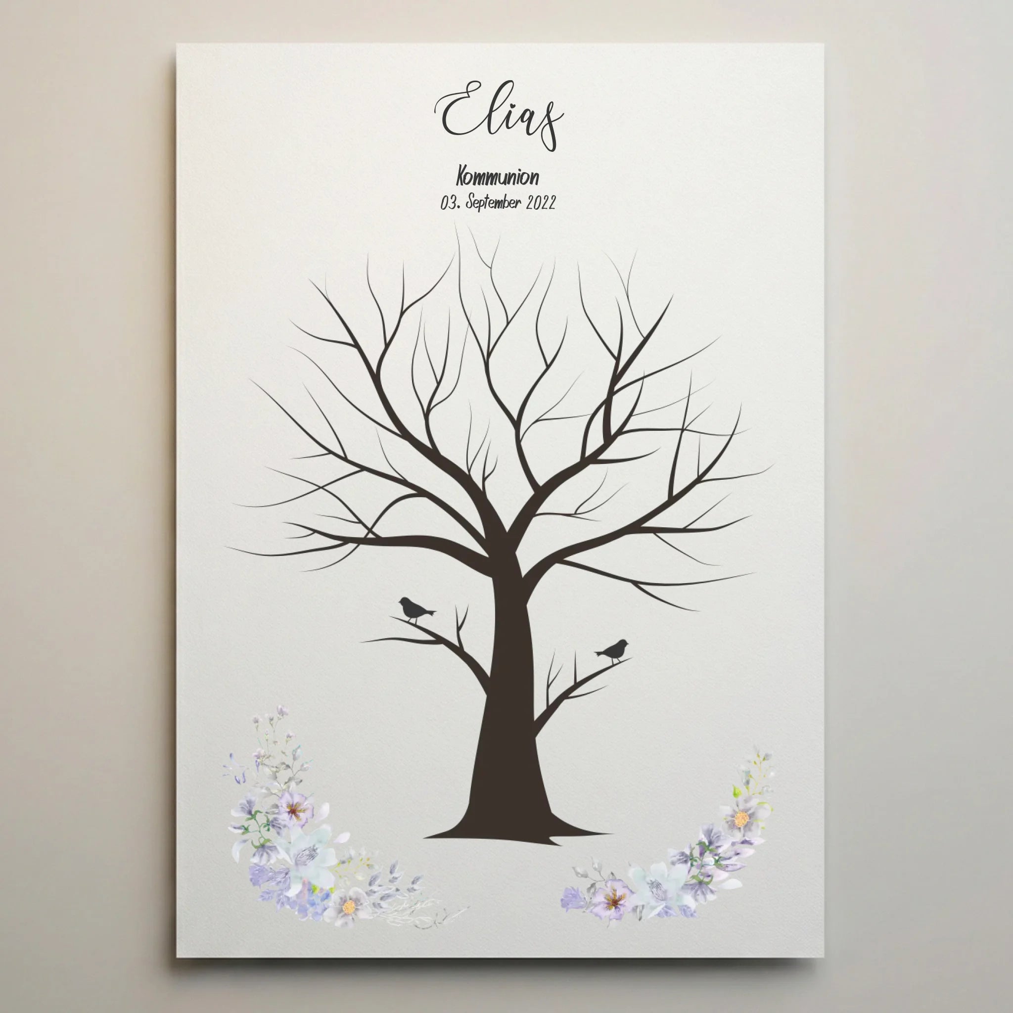 Fingerabdruck Gästebuch Vögel • Personalisiertes Poster zur Kommunion & Konfirmation • Liebevolle Erinnerung für Taufe und Familienfeiern