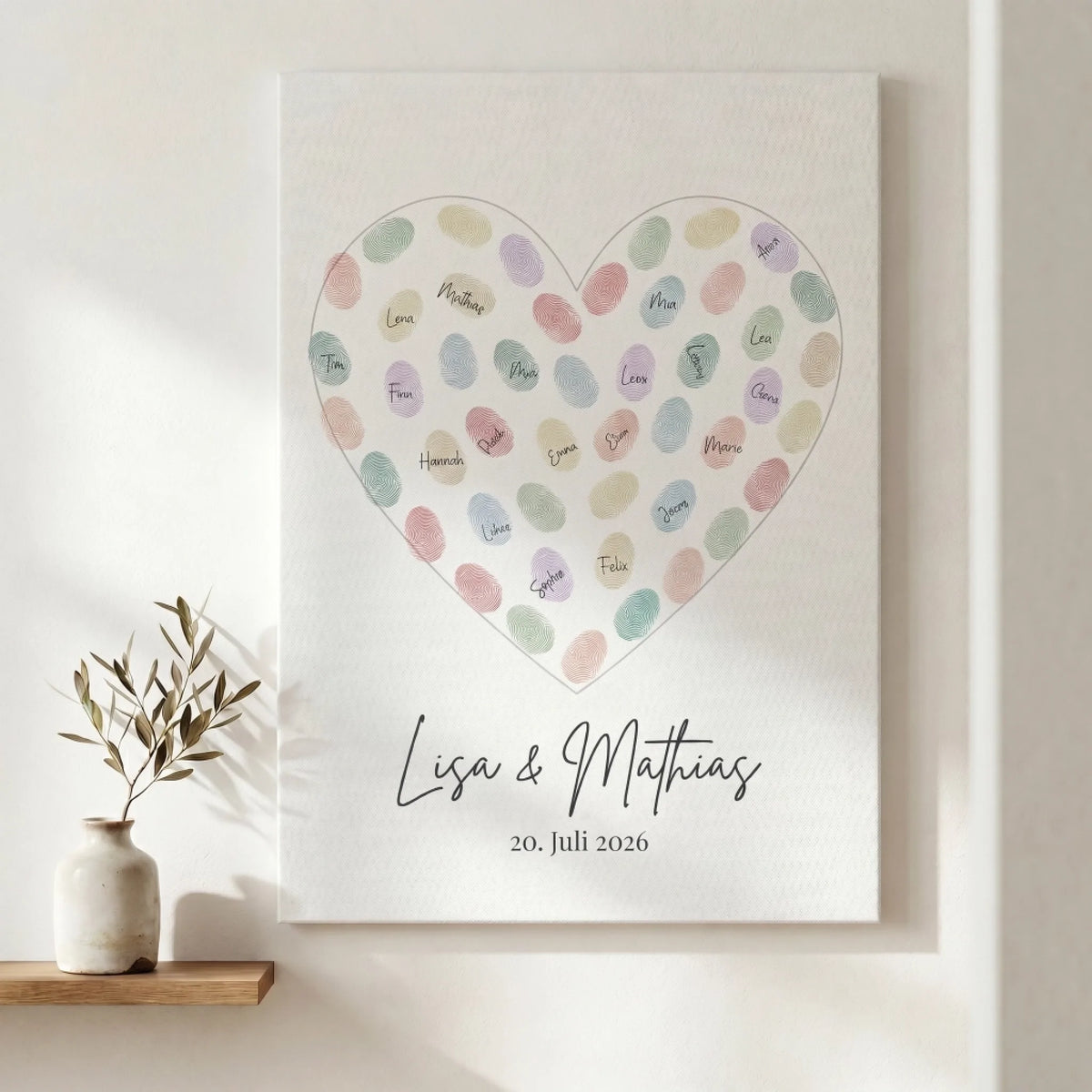 Personalisierte Poster mit Namen und Datum, Fingerabdruck Gästebuch als Herzmotiv auf Leinwand - Feed