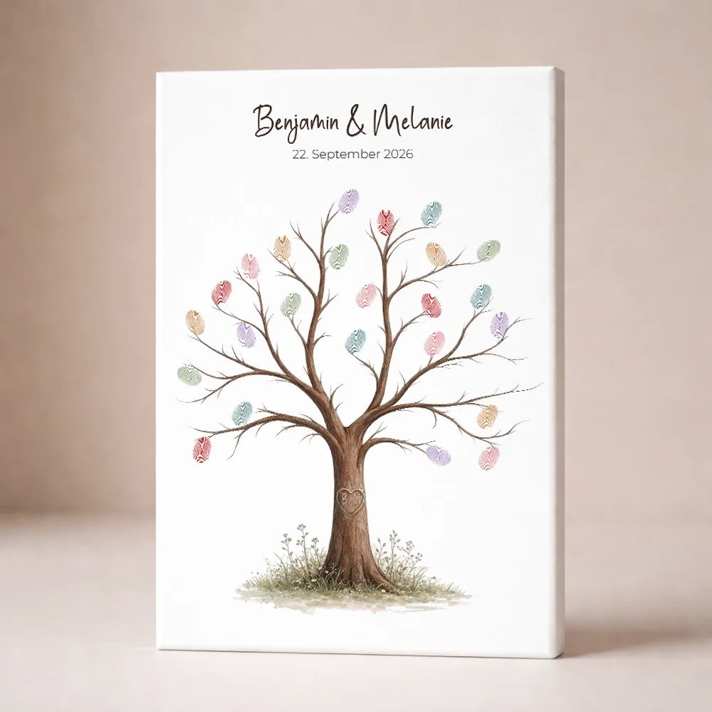 Fingerabdruck Baum Gästebuch zur Trauung von lovely Art mit personalisiertem Namen und Datum, Posterformat