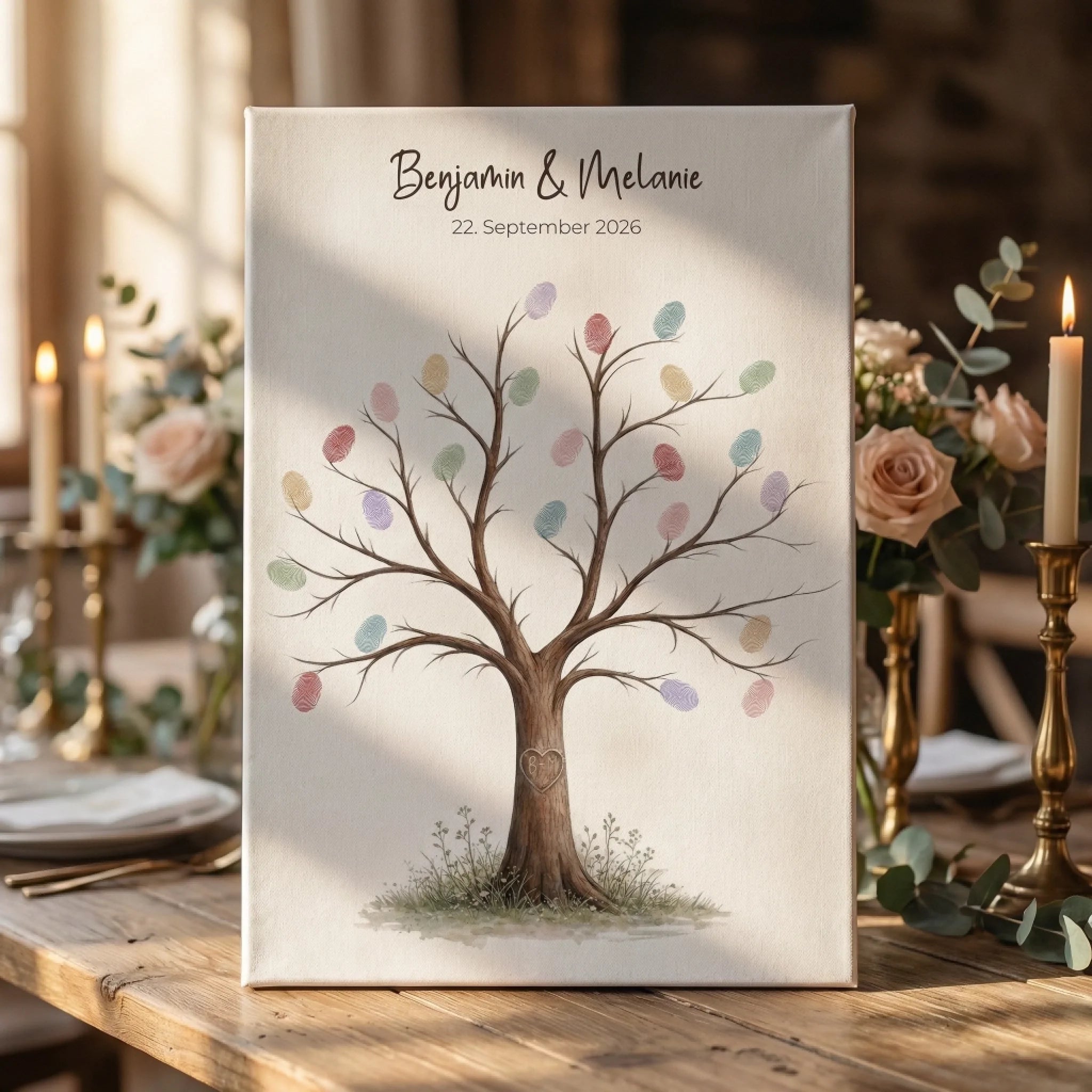 Fingerabdruck Baum Gästebuch zur Trauung von lovely Art in Leinwand mit Personalisierte Gästebücher