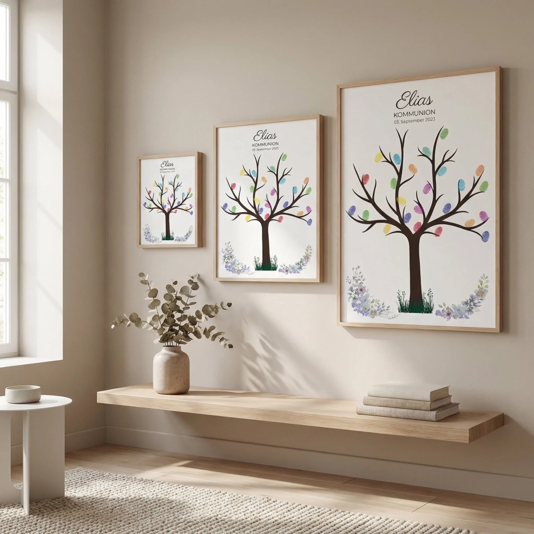 Fingerabdruck Baum Gästebuch zur Kommunion & Konfirmation • Personalisiertes Poster für Taufe • Erinnerung für Kinder und Familie