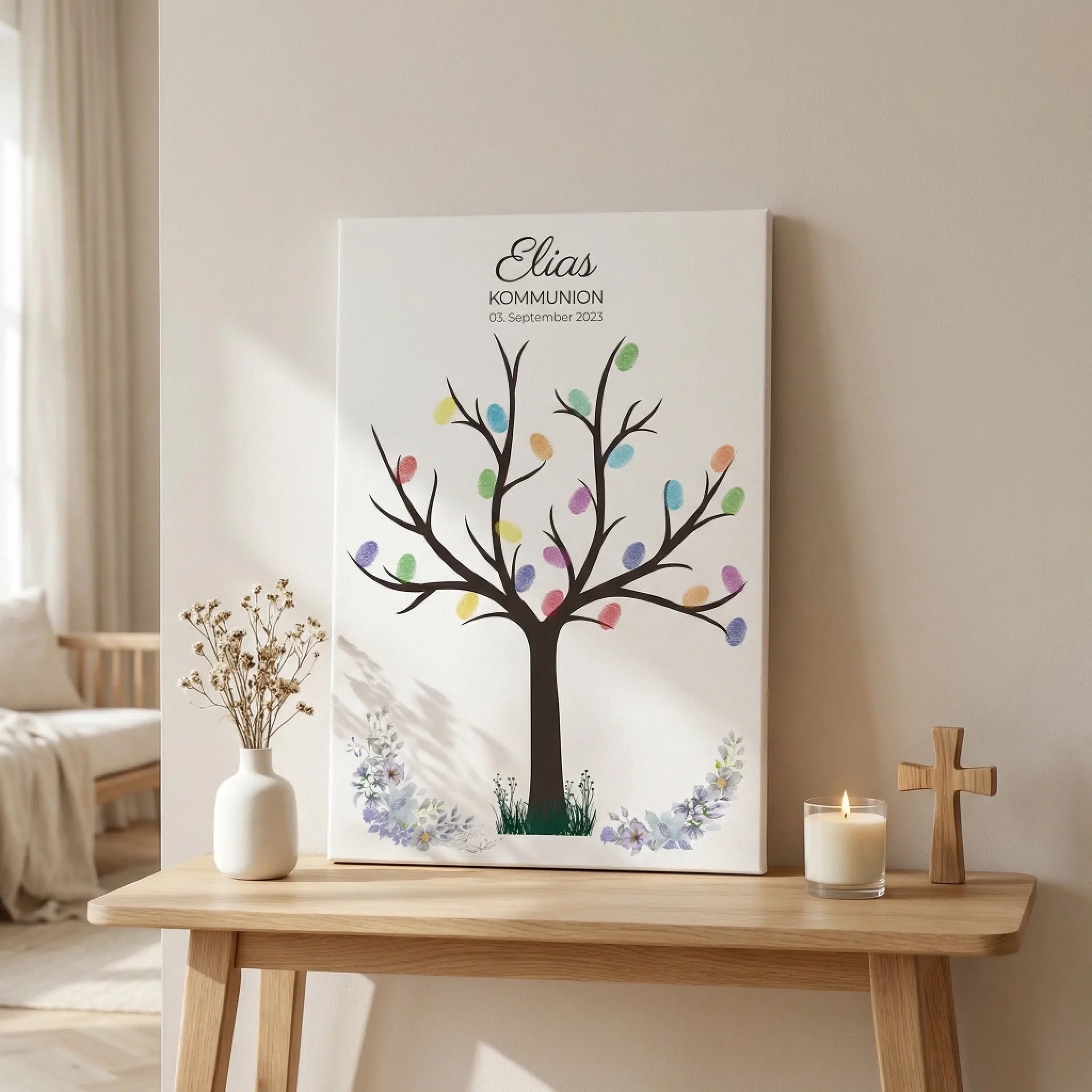 Fingerabdruck Baum Gästebuch zur Kommunion & Konfirmation • Personalisiertes Poster für Taufe • Erinnerung für Kinder und Familie
