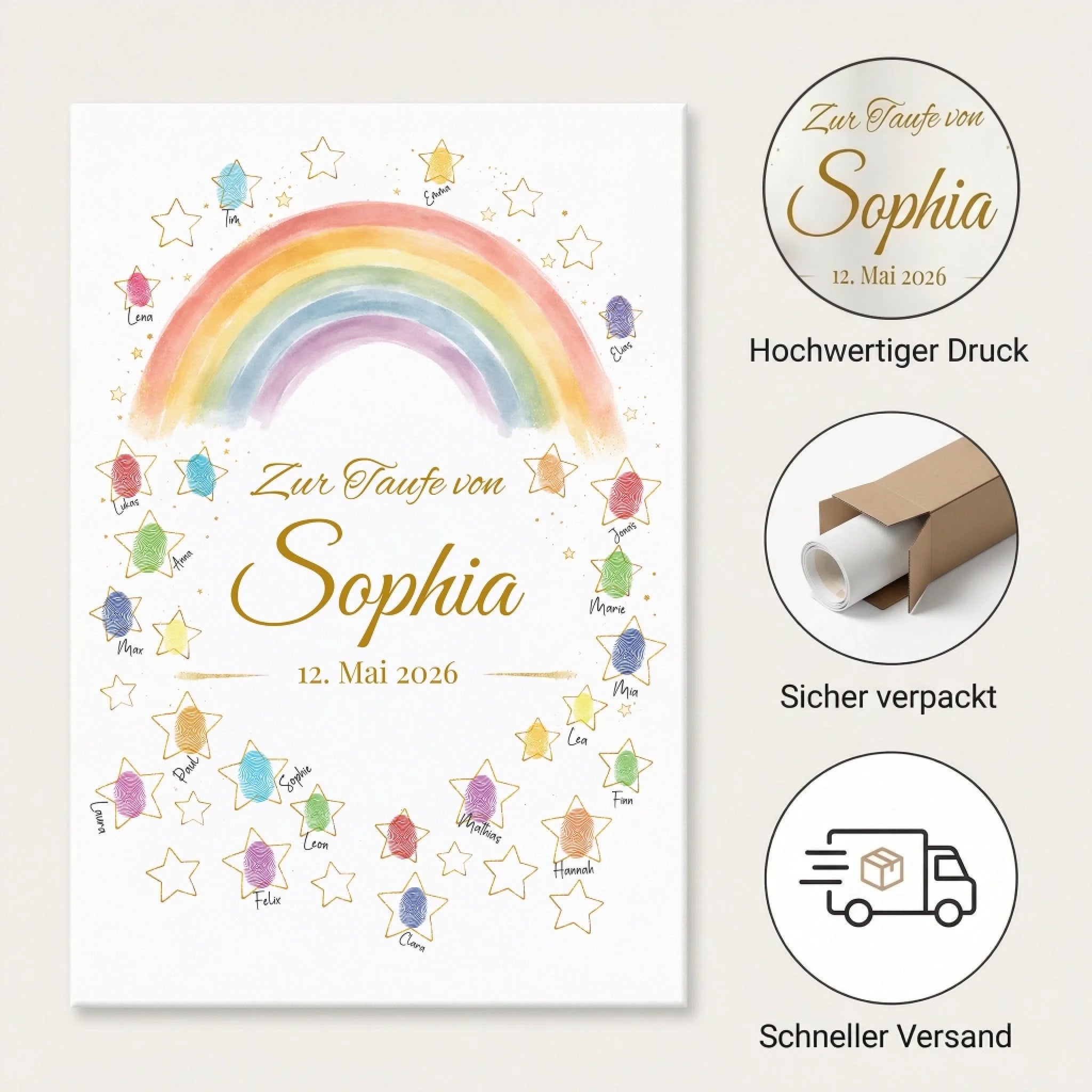 Fingerabdruck Gästebuch Taufe Regenbogen – individuell gestaltet