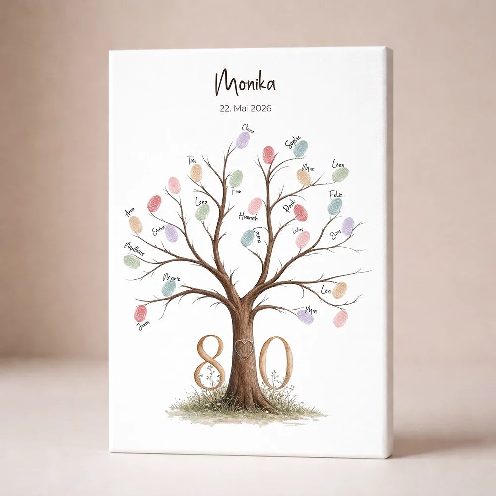 Gästebuch Leinwand mit Baum Motiv, Platz für Fingerabdruck Gästebuch und Namenseinträge, weiß