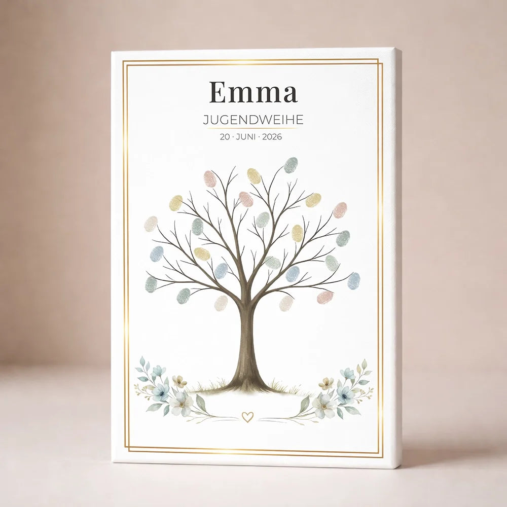 Gästebuch zur Jugendweihe personalisiert – Fingerabdruck Baum Poster mit Name & Datum