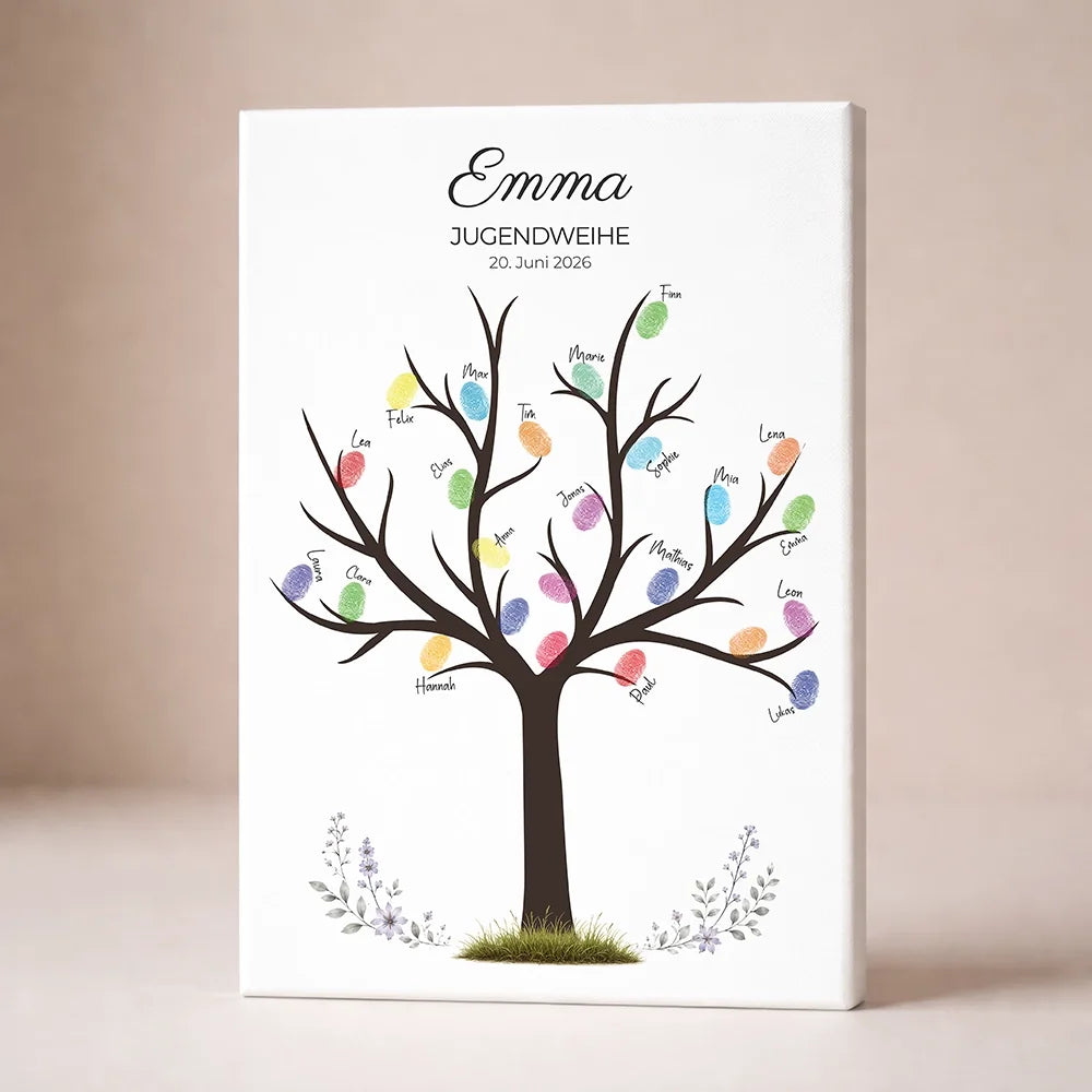 Fingerabdruck Gästebuch zur Jugendweihe personalisiert – Baum Poster mit Name & Datum