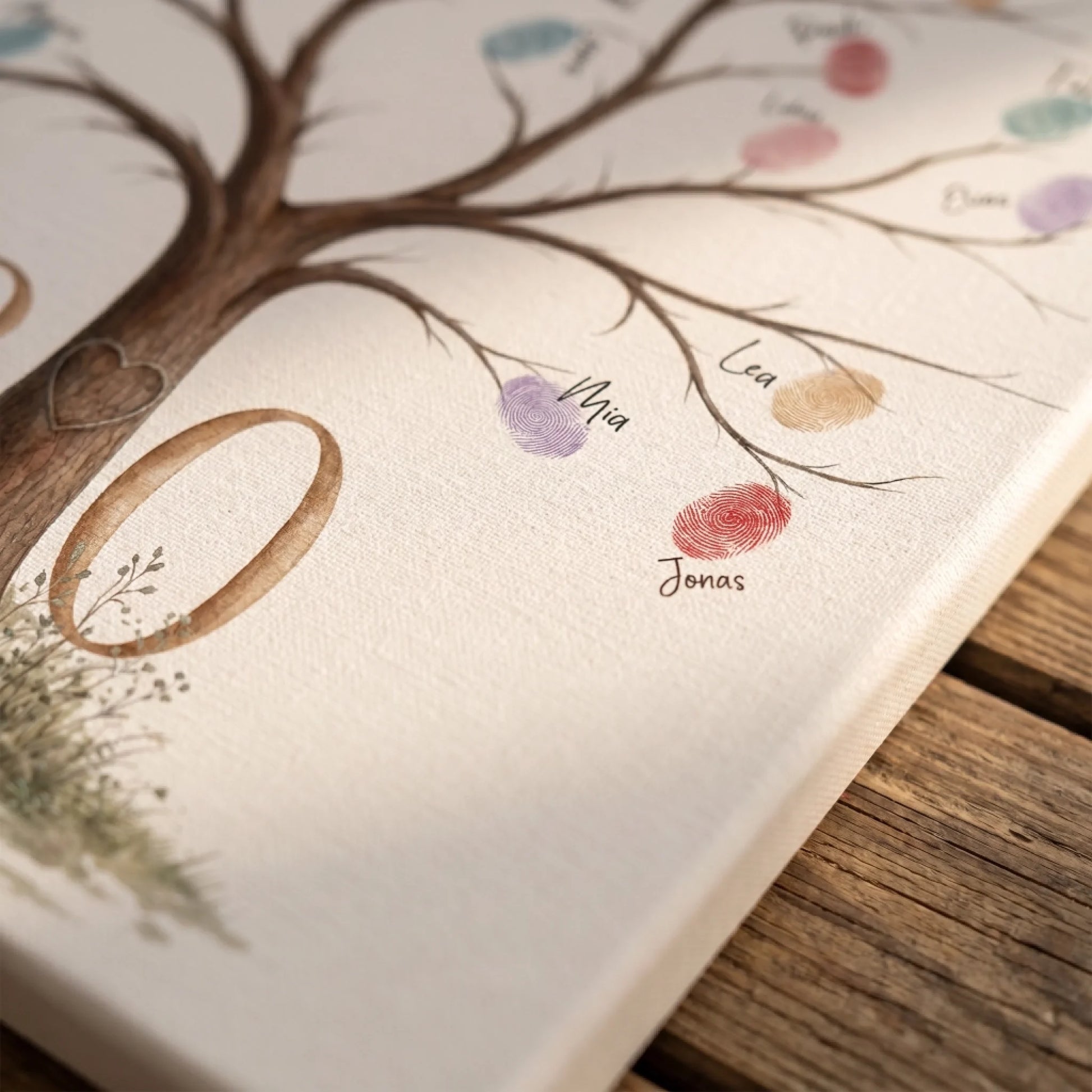 Personalisierte Gästebücher mit Fingerabdruck, rundem Motiv mit Baum und farbigen Abdrucken auf Leinwand Feed
