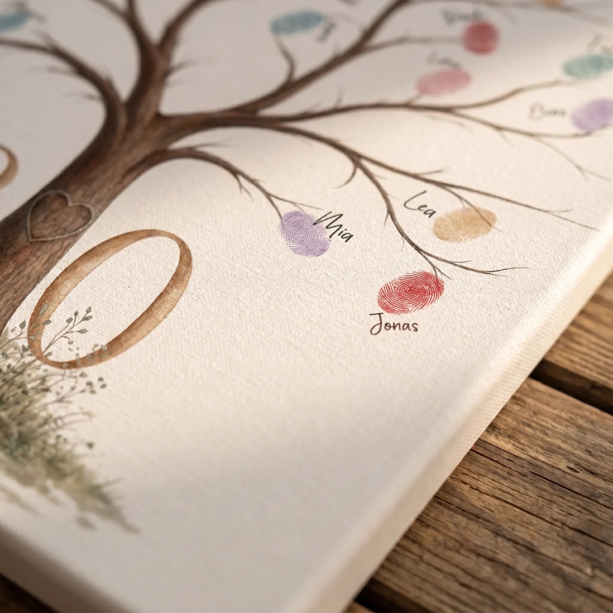 Personalisierte Gästebücher mit Fingerabdruck, rundem Motiv mit Baum und farbigen Abdrucken auf Leinwand Feed