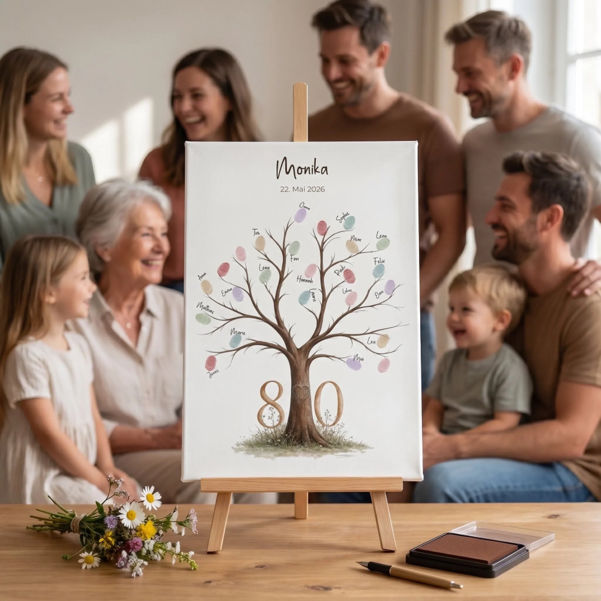 Personalisierte Gästebücher mit Fingerabdruck Gästebuch Motiv am runden Baum, Leinwand im Wohnzimmer Feed