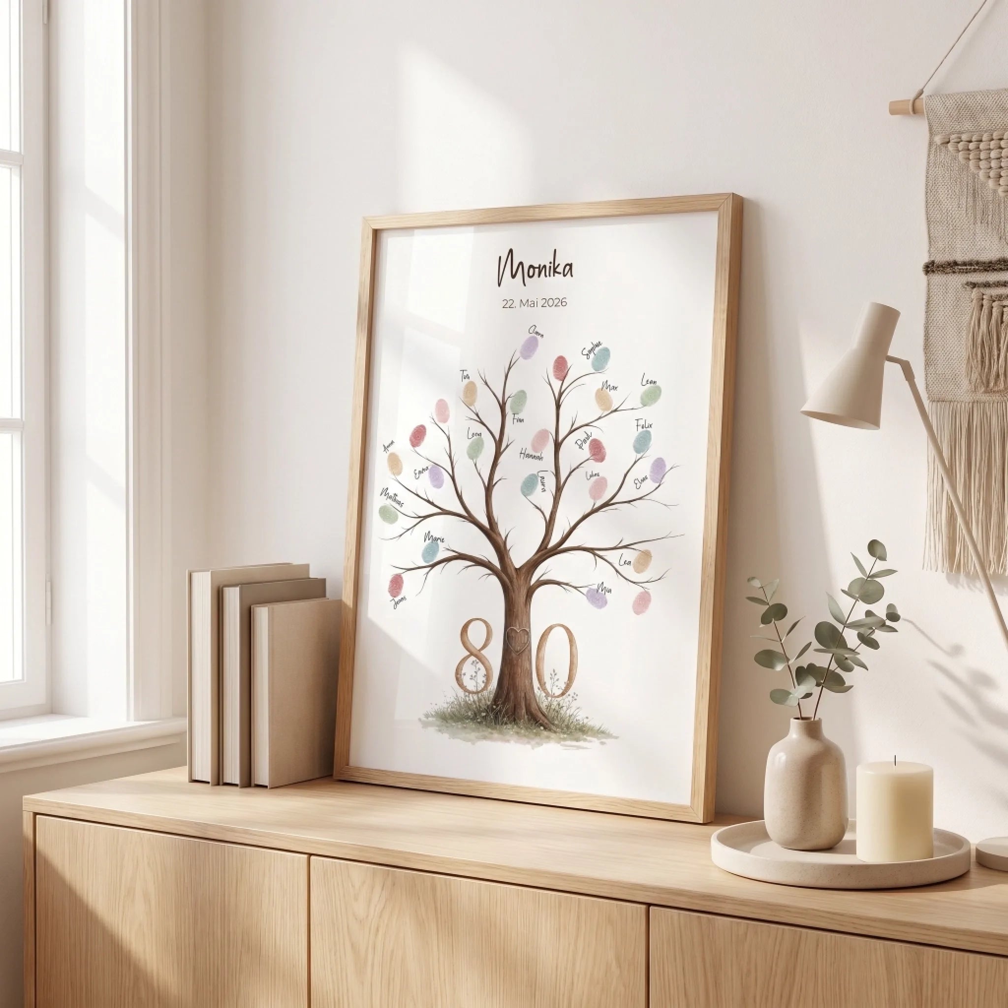 Gästebuch Hochzeit mit personalisiertem Fingerabdruck-Gästebuch als Baum Motiv, Namen und Datum im Bild