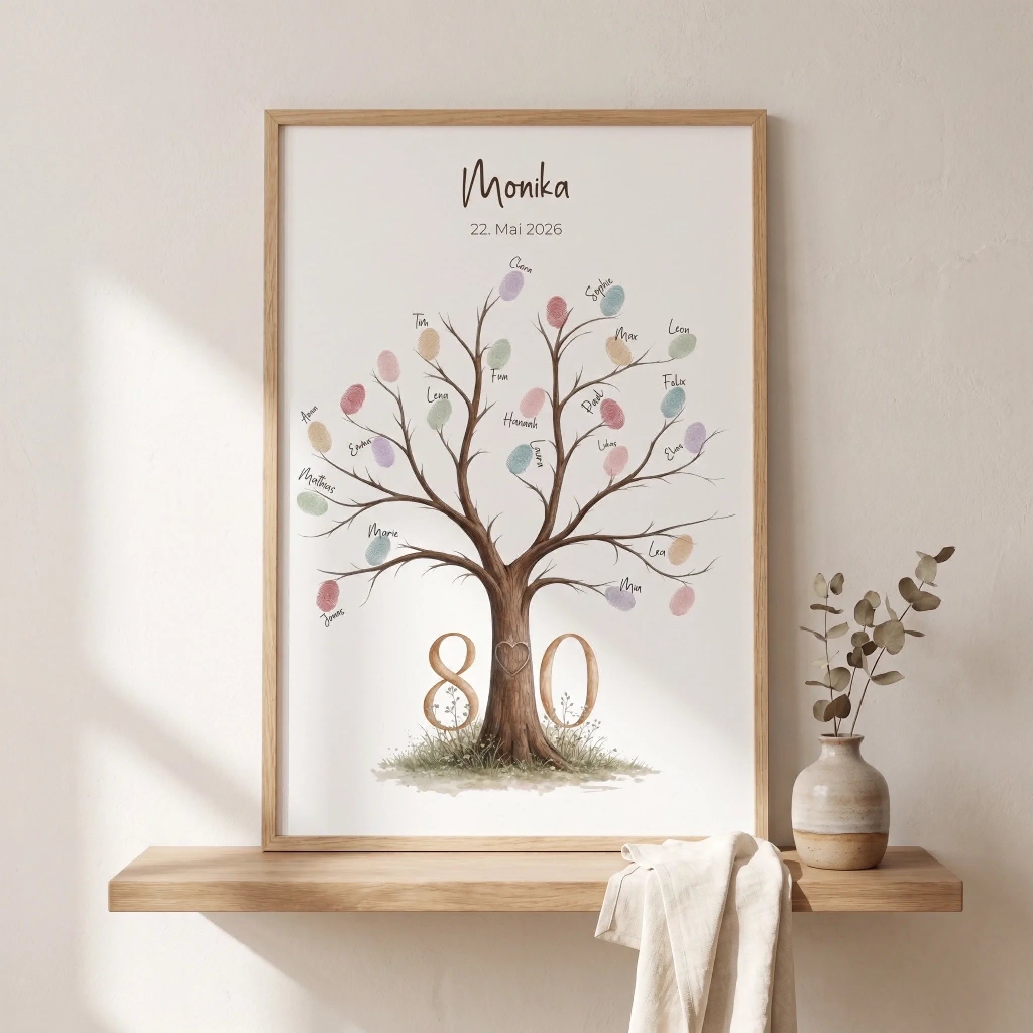 Personalisierte Poster mit Fingerabdruck Gästebuch Motiv Baum, Namen und Datum auf Leinwand