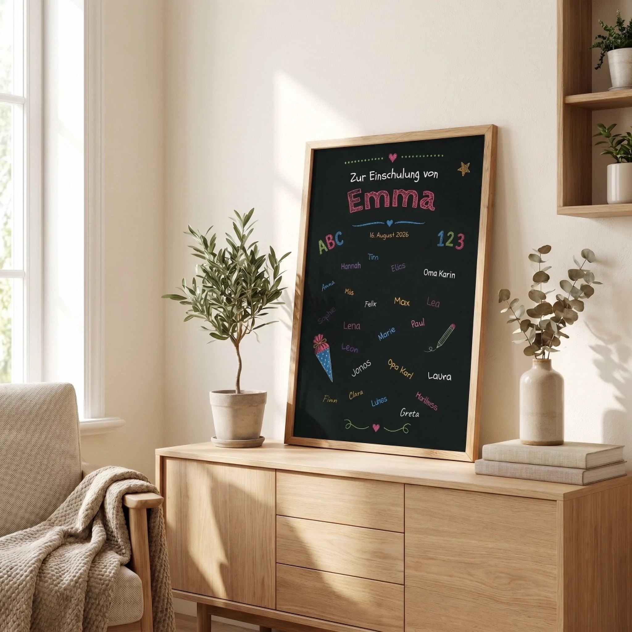 Personalisiertes Gästebuch zur Einschulung – Tafel Poster zum Schulanfang mit Namen & Datum