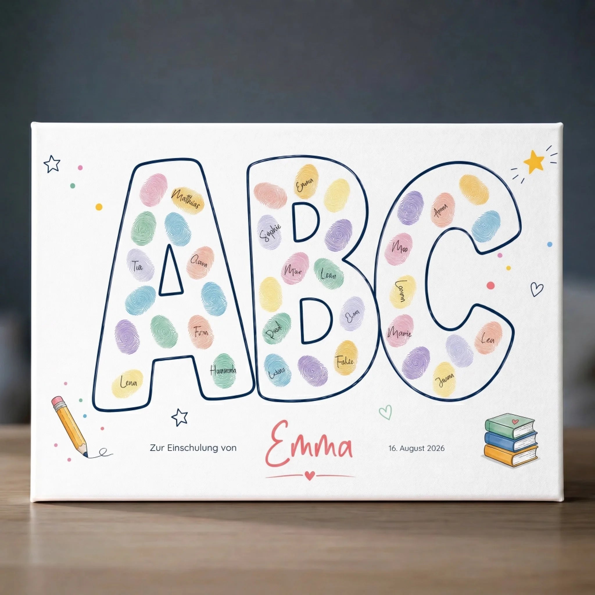 Personalisiertes Fingerabdruck Gästebuch zur Einschulung – ABC Poster zum Schulanfang mit Name & Datum