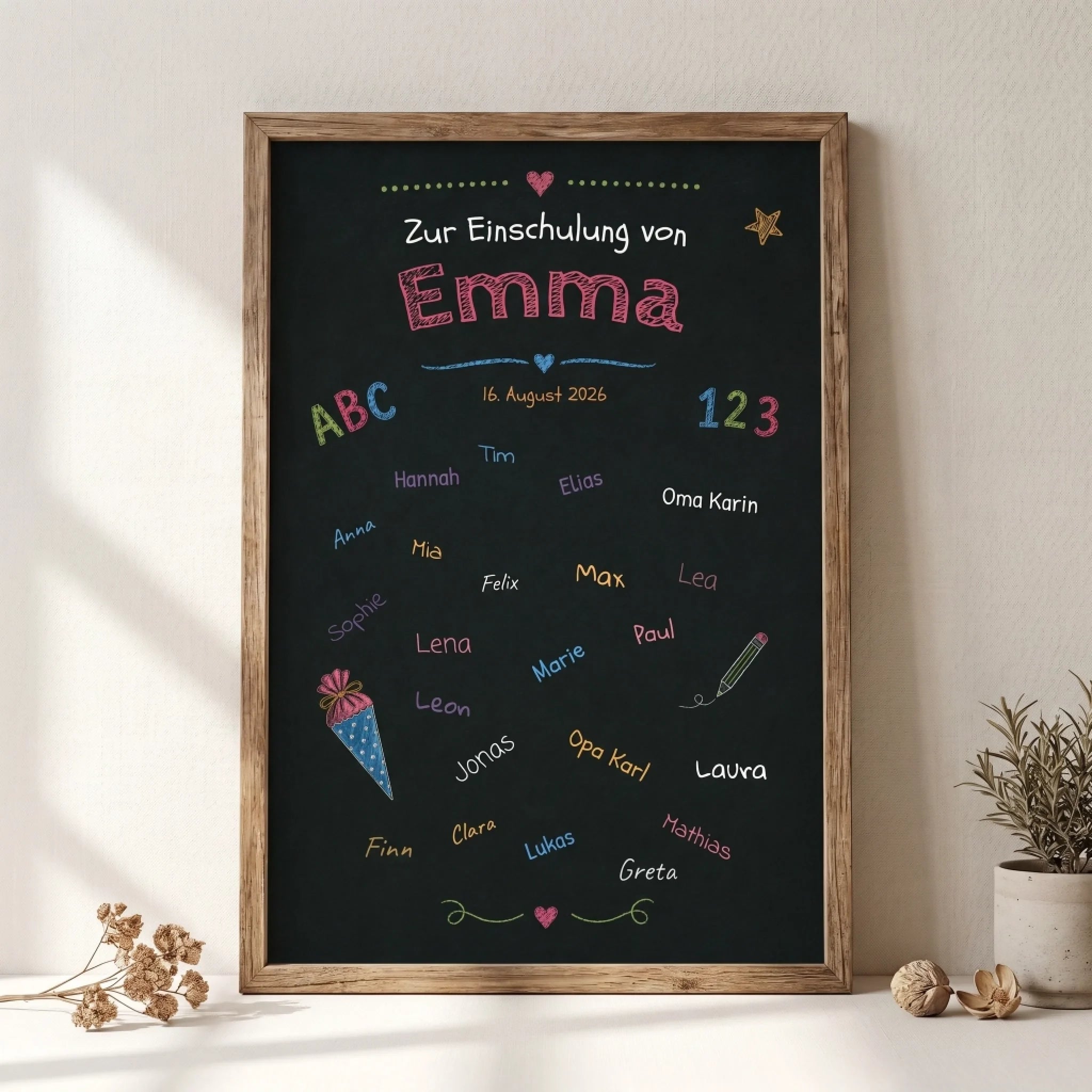 Personalisiertes Gästebuch zur Einschulung – Tafel Poster zum Schulanfang mit Namen & Datum