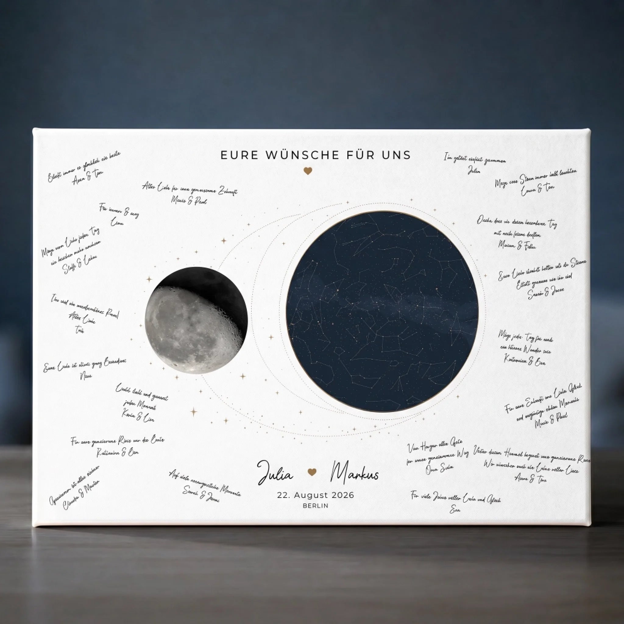 Personalisiertes Gästebuch Hochzeit mit Sternenhimmel & Mondphase – Wünsche Poster für das Brautpaar