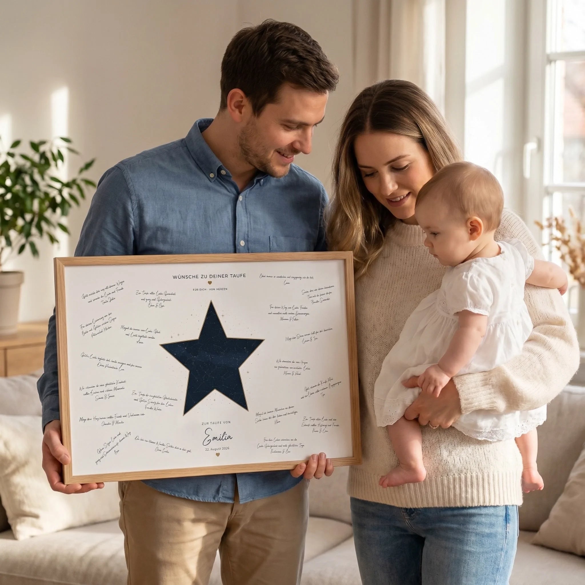 Gästebuch zur Taufe mit Sternenhimmel – personalisiertes Wünsche Poster für Erinnerungen
