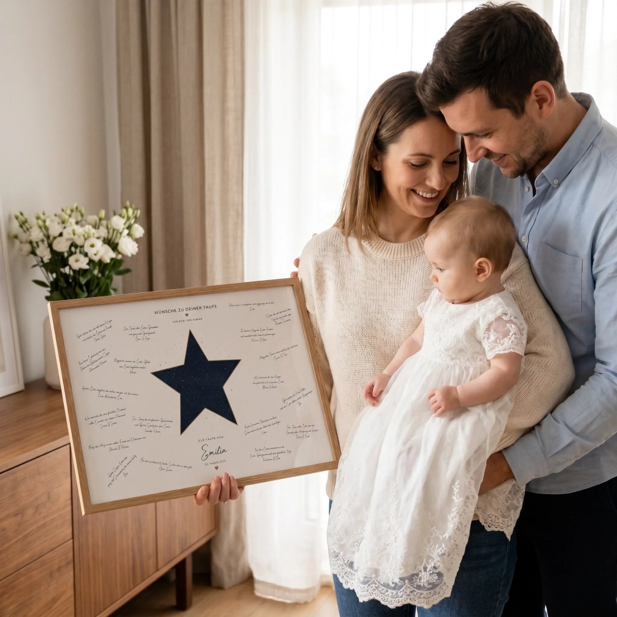 Gästebuch zur Taufe mit Sternenhimmel – personalisiertes Wünsche Poster für Erinnerungen