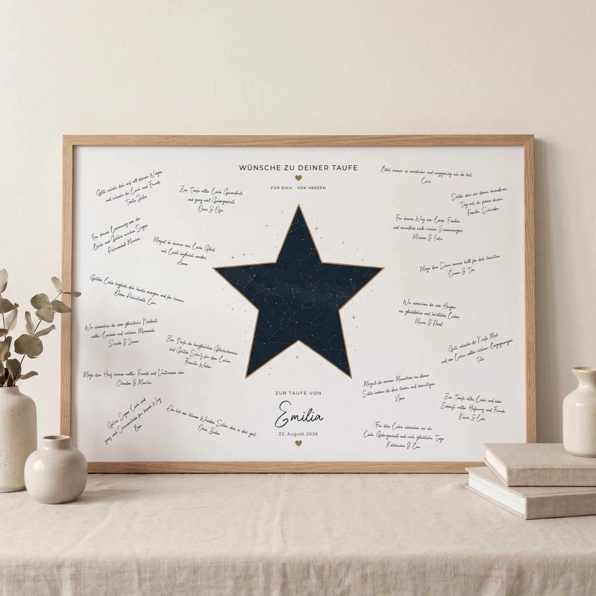 Gästebuch zur Taufe mit Sternenhimmel – personalisiertes Wünsche Poster für Erinnerungen
