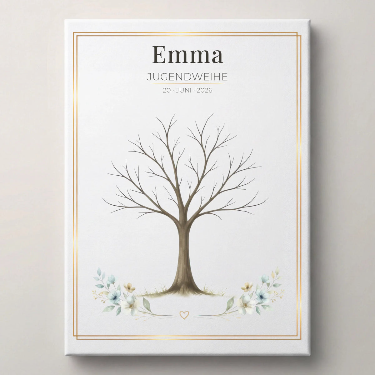 Personalisierte Poster mit Namen und Datum, Gästebuch Hochzeit, mit Baum und Blumen im Rahmen
