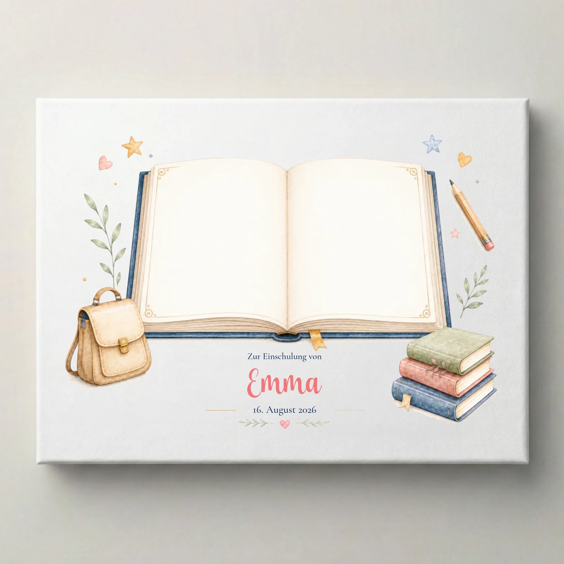 Gästebuch Hochzeit in cremeweiß mit offenem Buchmotiv, personalisiertes Fingerabdruck-Gästebuch zur Einschulung